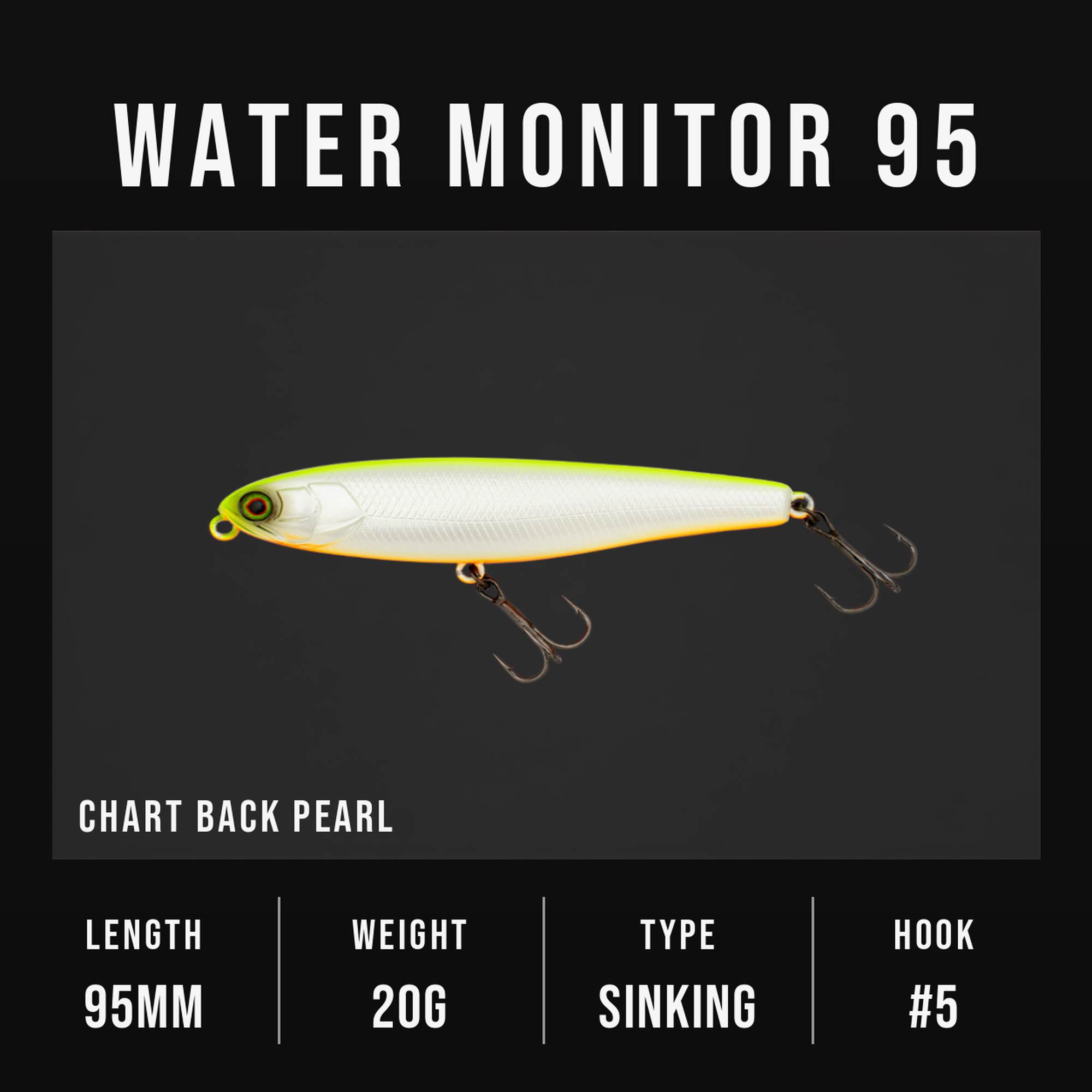 Jackall Water Monitor 95 Sinking Lure Chart Back Pearl (1127)