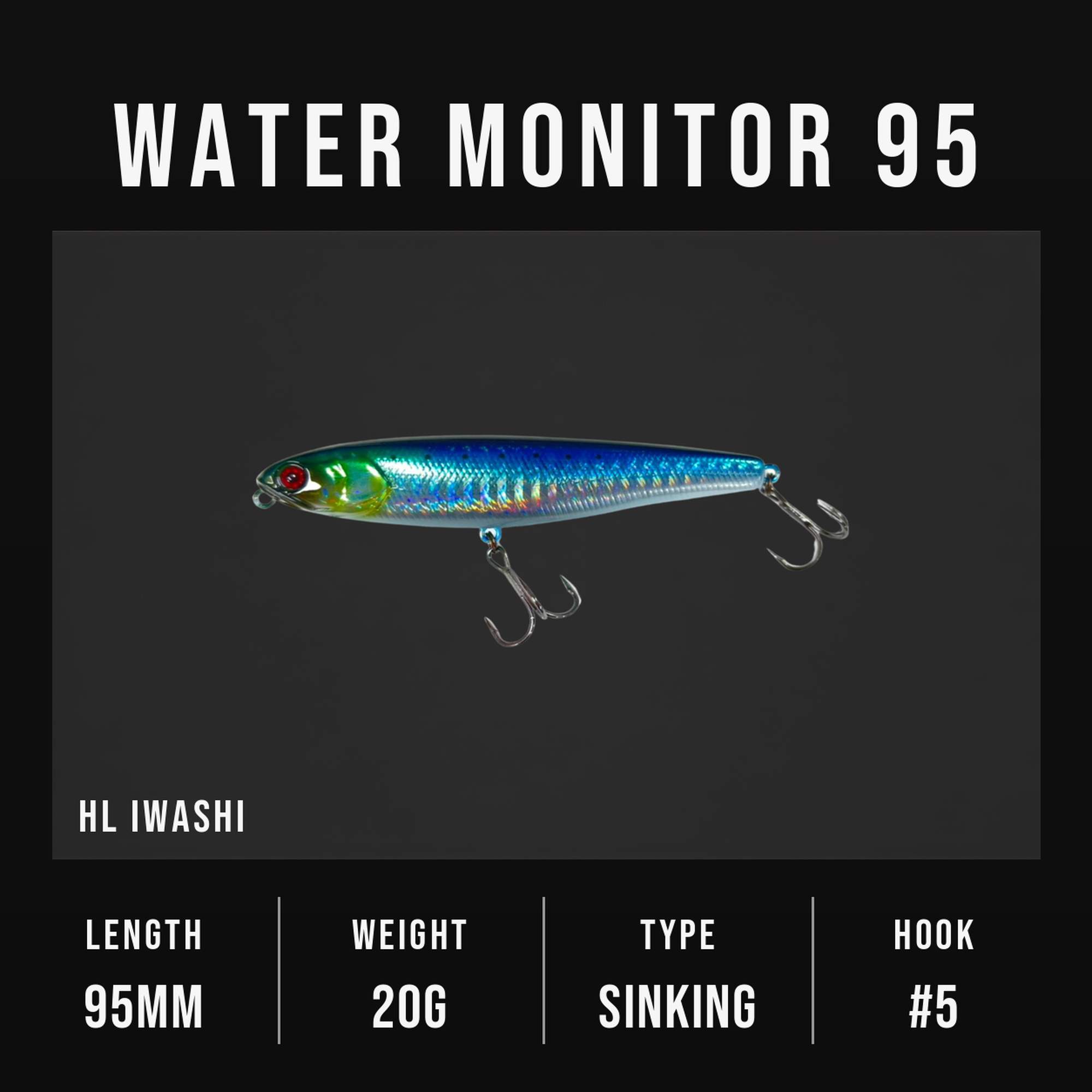 Jackall Water Monitor 95 Sinking Lure HL Iwashi (1134)
