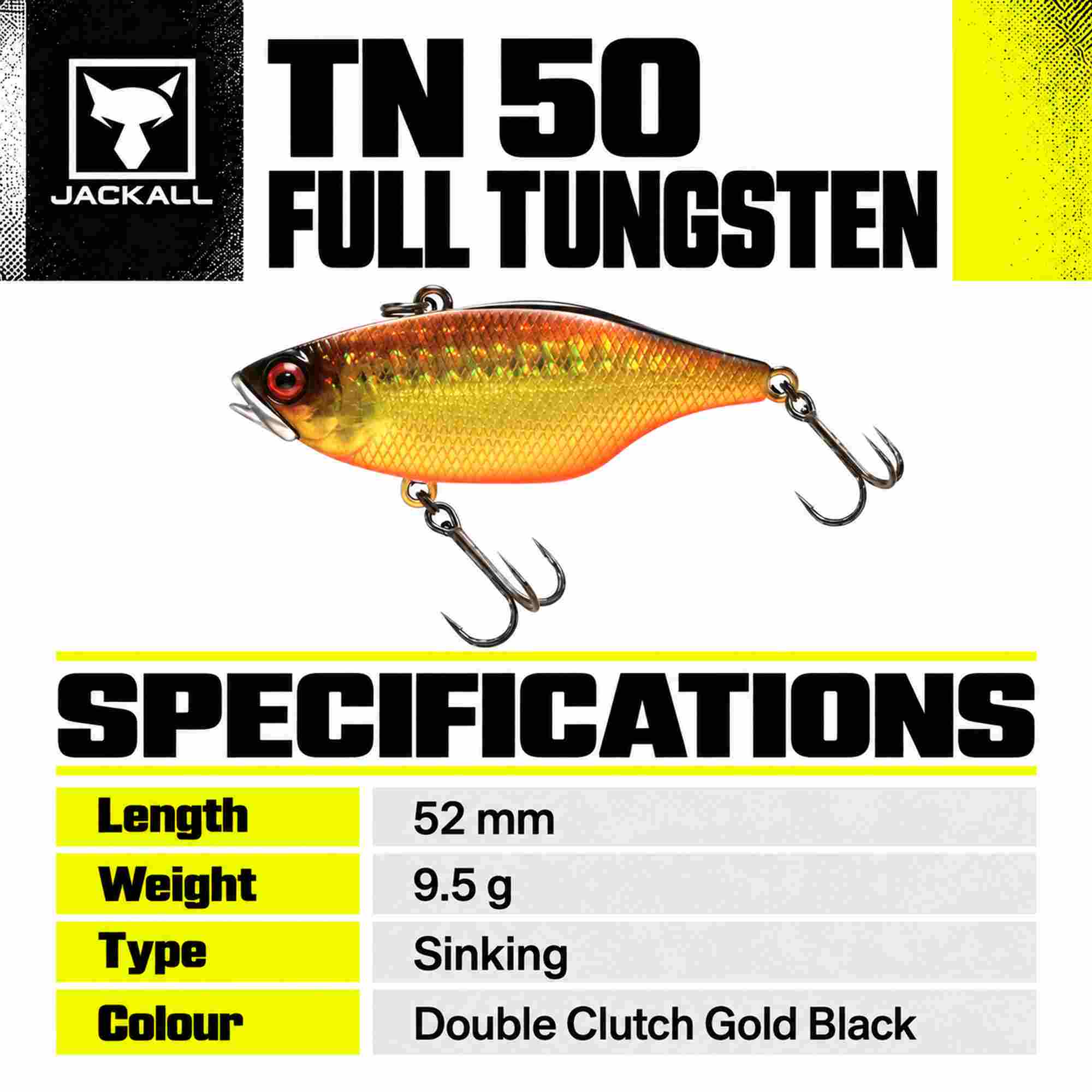 Jackall TN 50 Full Tungsten Vibration Lure Double Clutch Gold Black (6259)
