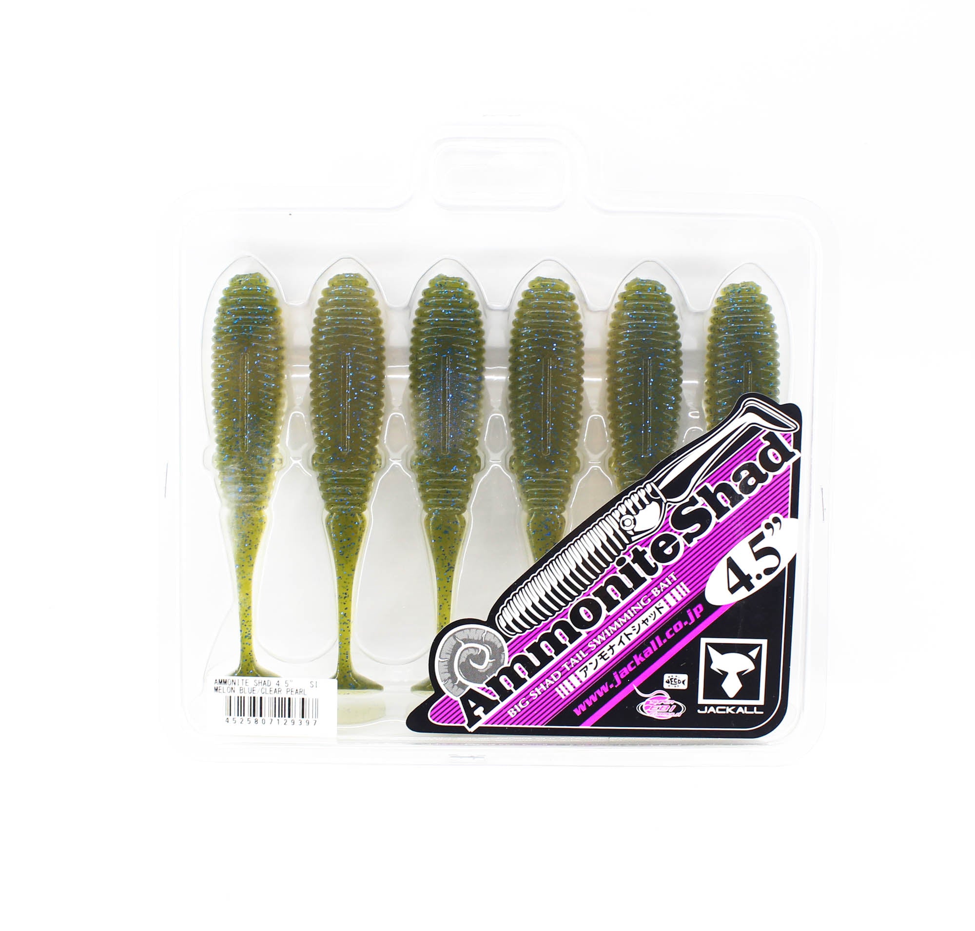 Jackall Soft Lure Ammonite Shad 4.5 Inches Vibe Tail Melon B Clear (9397)