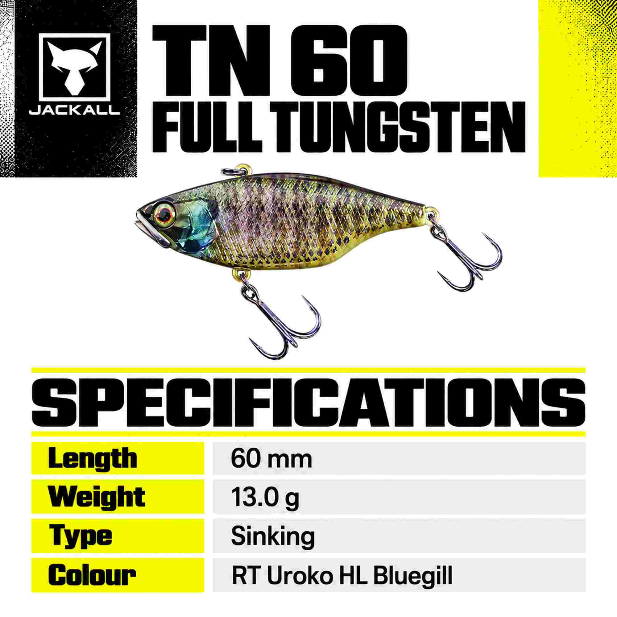 Jackall TN 60 Full Tungsten Vibration Lure RT Uroko HL Bluegill (4109)