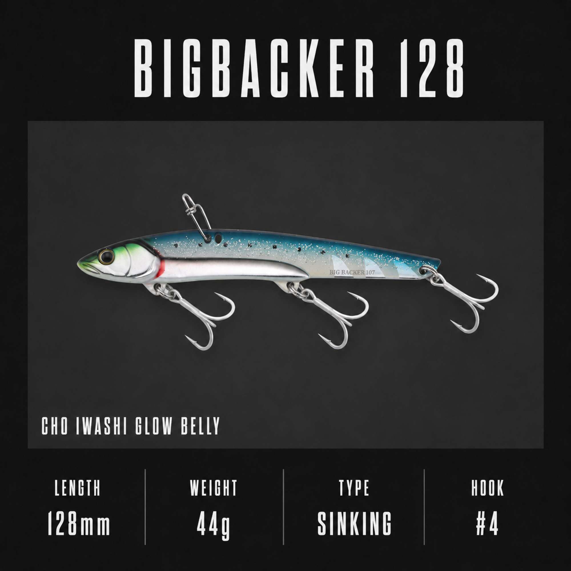 Jackall Big Backer 128 Metal Vibe 44g Sinking Lure Iwashi Glow Belly (1190)
