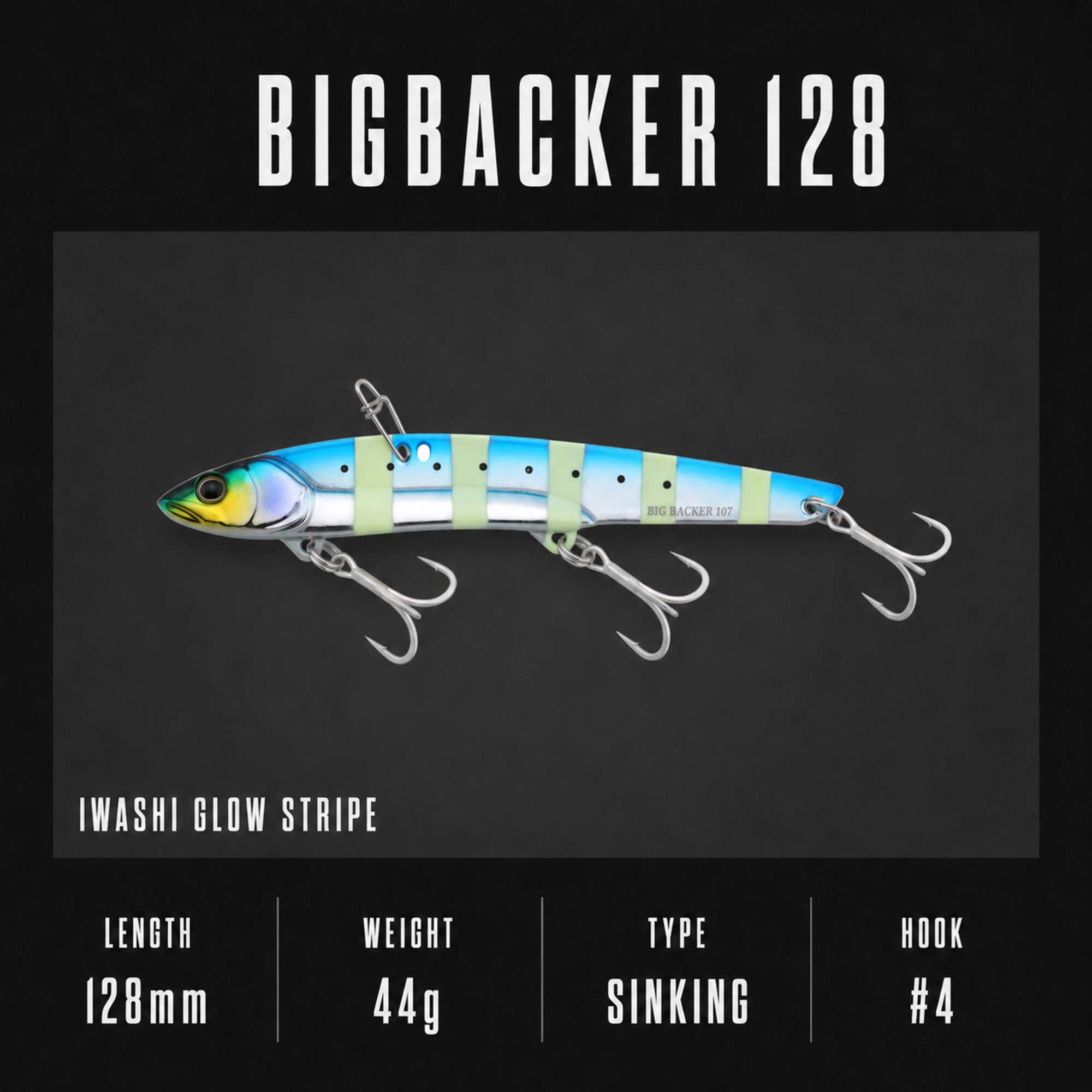 Jackall Big Backer 128 Metal Vibe 44g Sinking Lure Iwashi Glow Strip (8204)