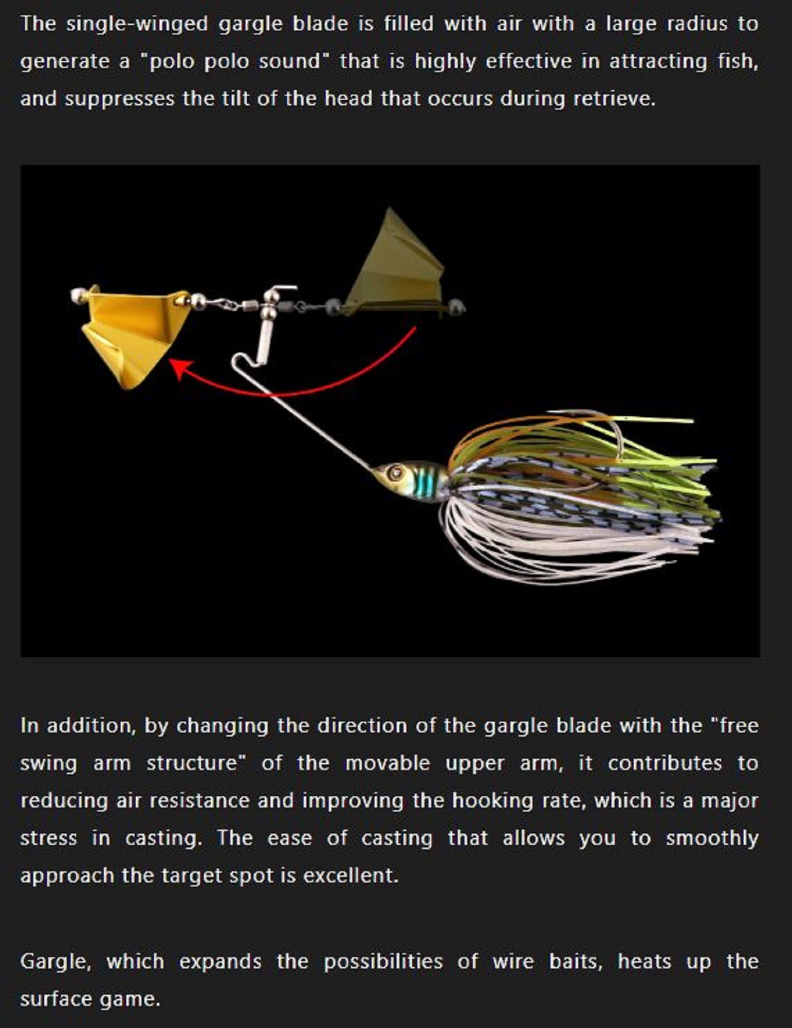 Jackall Gargle Buzzbait 3/8 oz Sinking Lure Chart Tail Gill (1697)