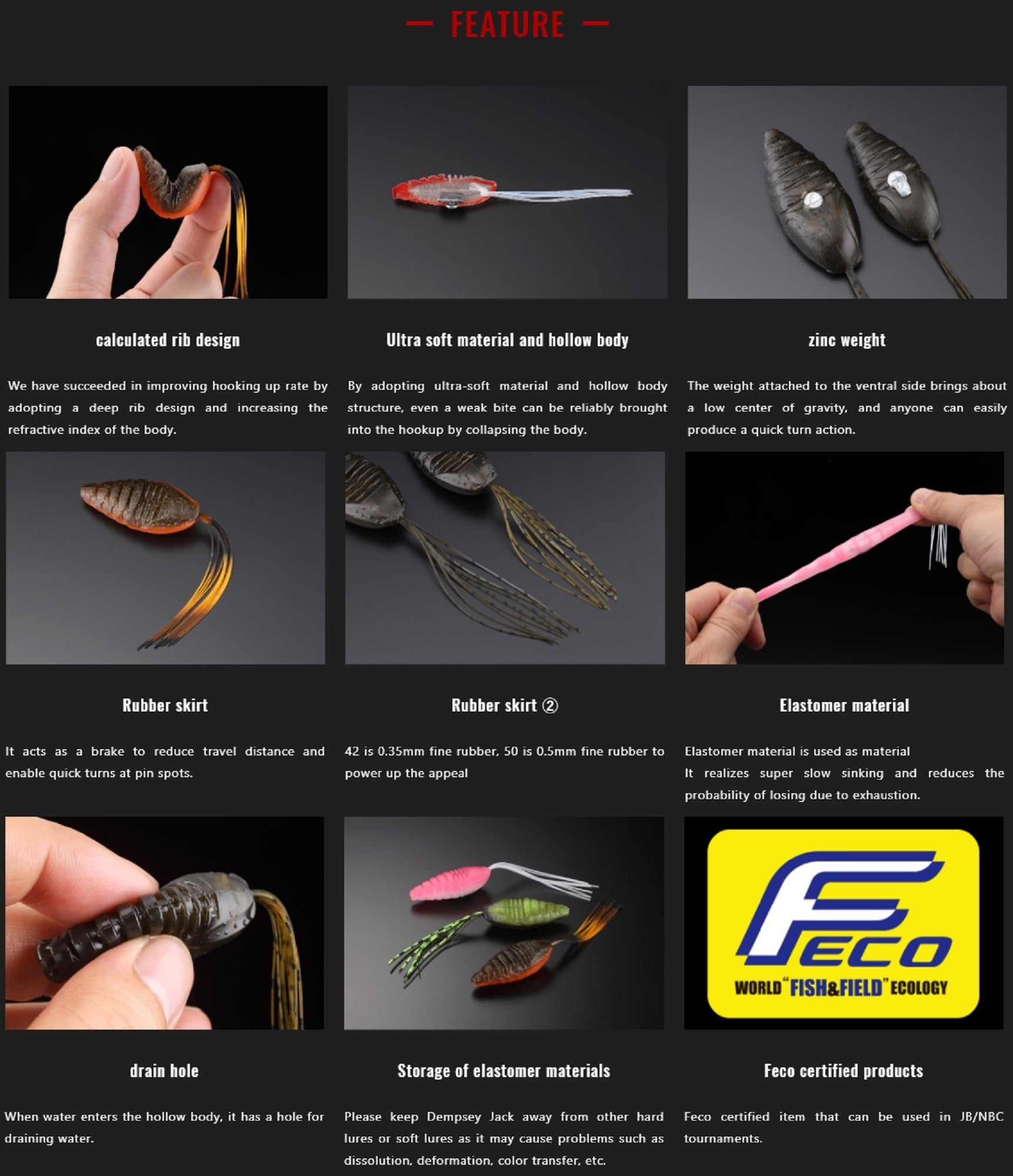 Jackall Soft Lure Dempsey Jack 42mm Straight Black (1288)