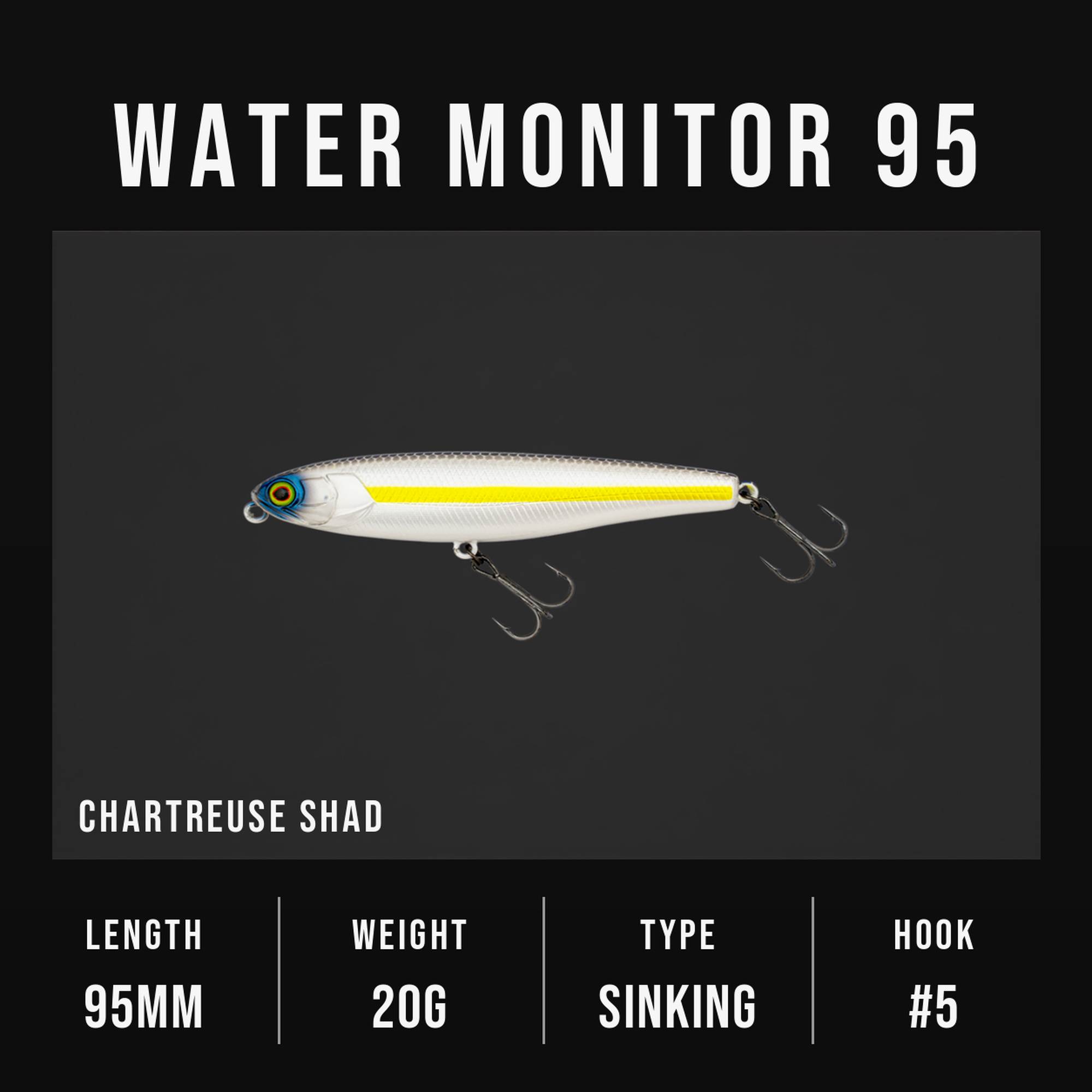 Jackall Water Monitor 95 Sinking Lure Chartreuse Shad (9058)