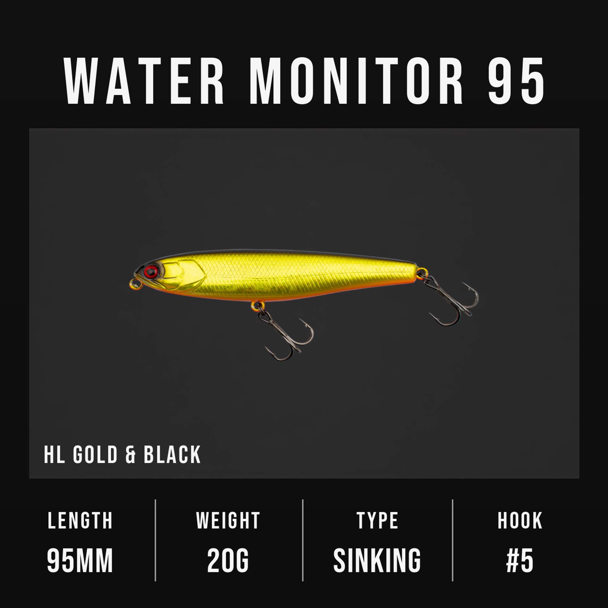 Jackall Water Monitor 95 Sinking Lure HL Gold & Black (9089)