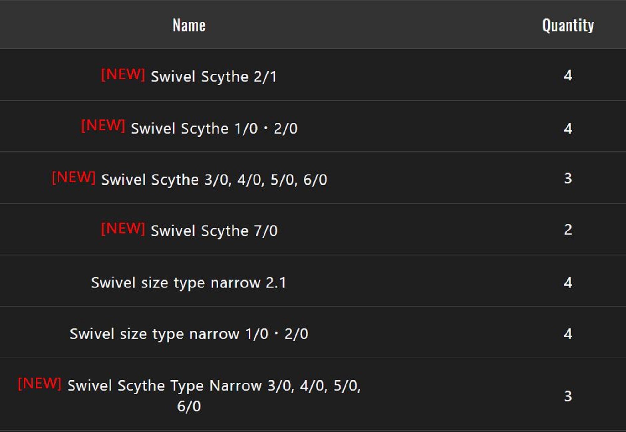 Jackall Hooks Swivel Scythe Type Narrow 4 per Pack Size 1 (9560)