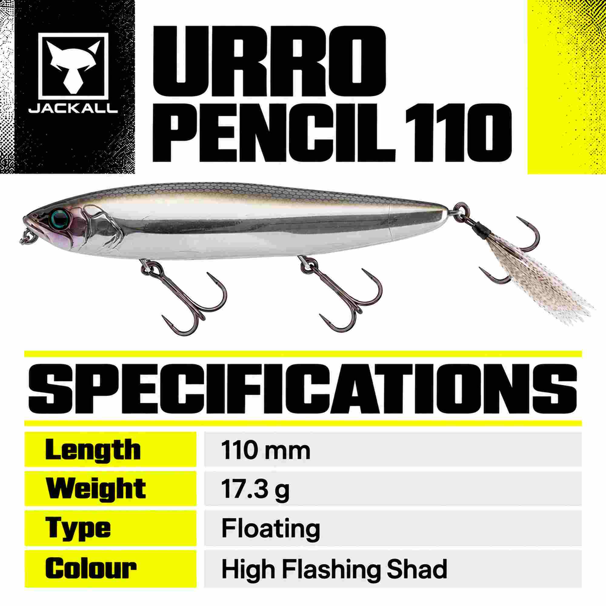 Jackall Urro Pencil 110 Floating Lure High Flashing Shad (4370)
