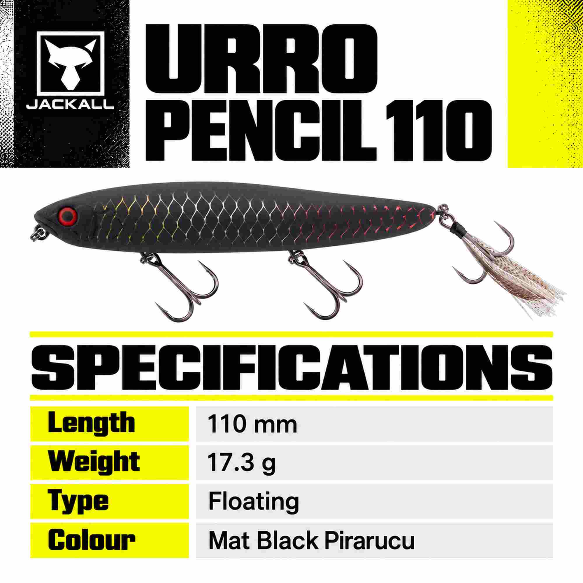 Jackall Urro Pencil 110 Floating Lure Mat Black Pirarucu (4400)