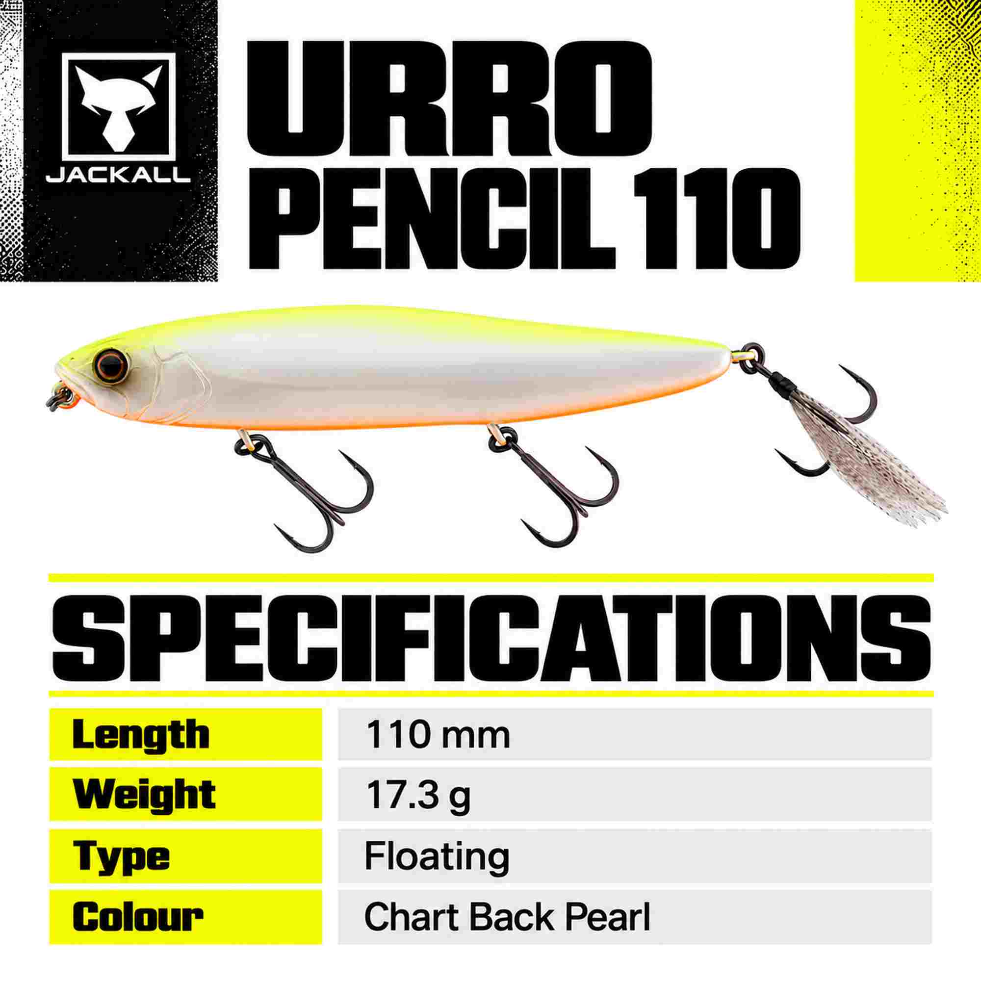 Jackall Urro Pencil 110 Floating Lure Chart Back Pearl (4431)