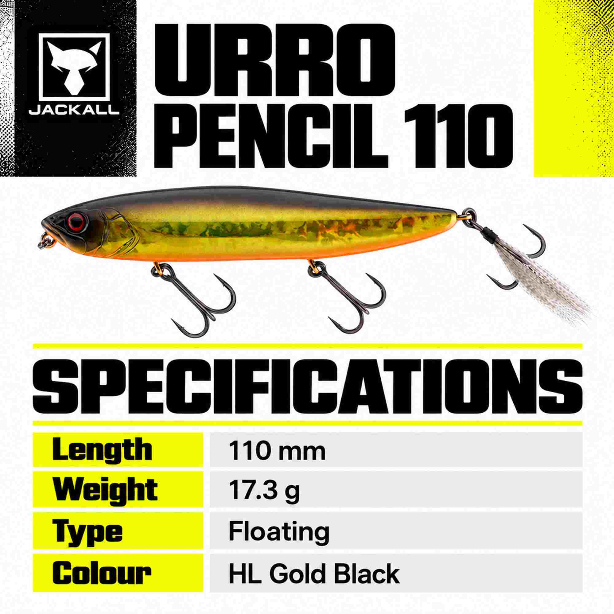 Jackall Urro Pencil 110 Floating Lure HL Gold Black (4455)