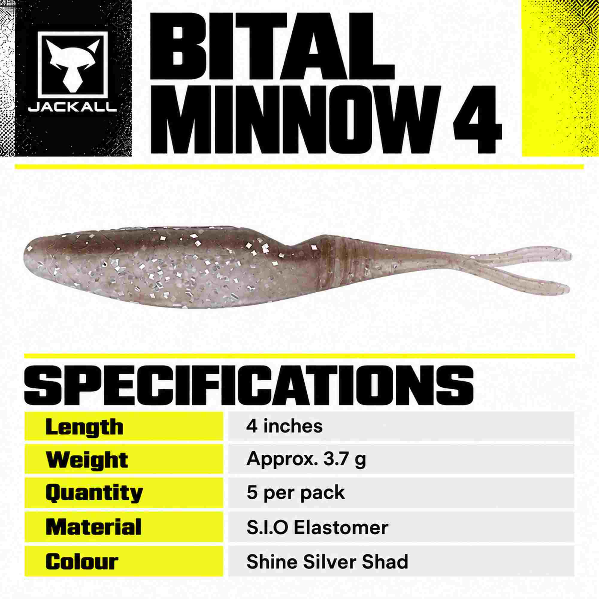 Jackall Soft Lure Bital Minnow 4 Inches Shine Silver Shad (7333)
