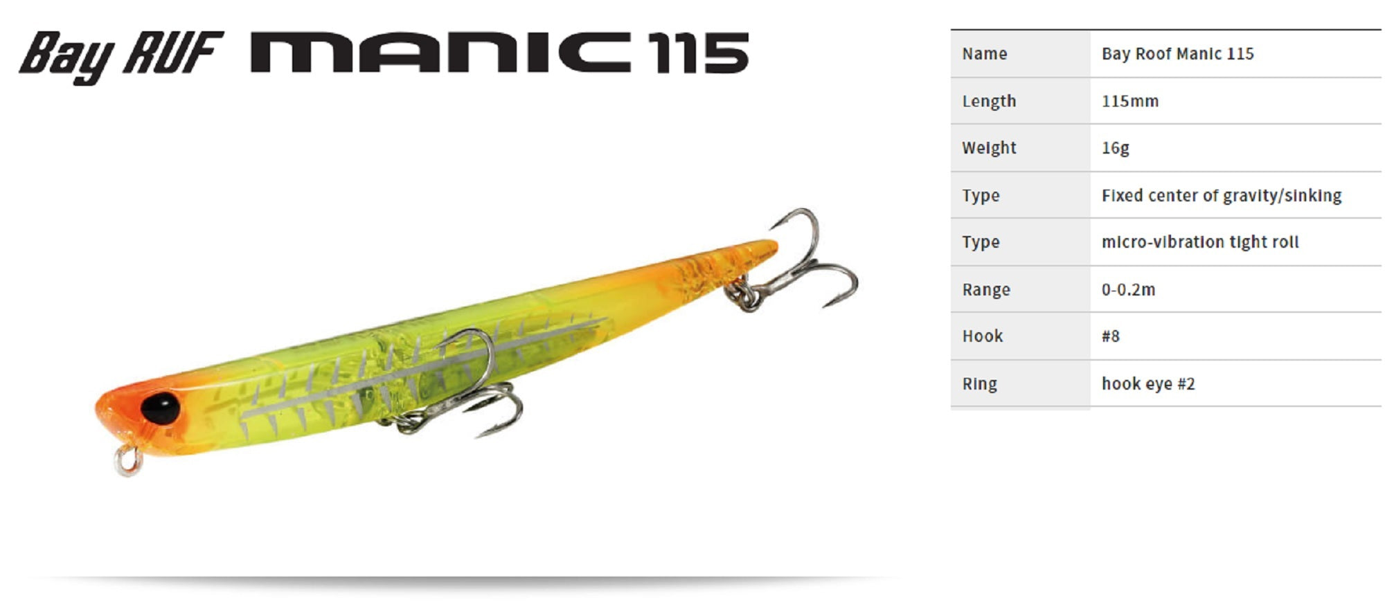Duo Bay Ruf Manic 115 Pencil Sinking Lure CCC0205 (5679)