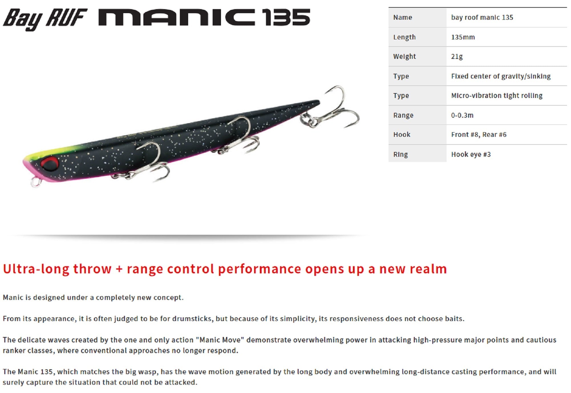 Duo Bay Ruf Manic 135 Pencil Sinking Lure CCC0205 (2004)