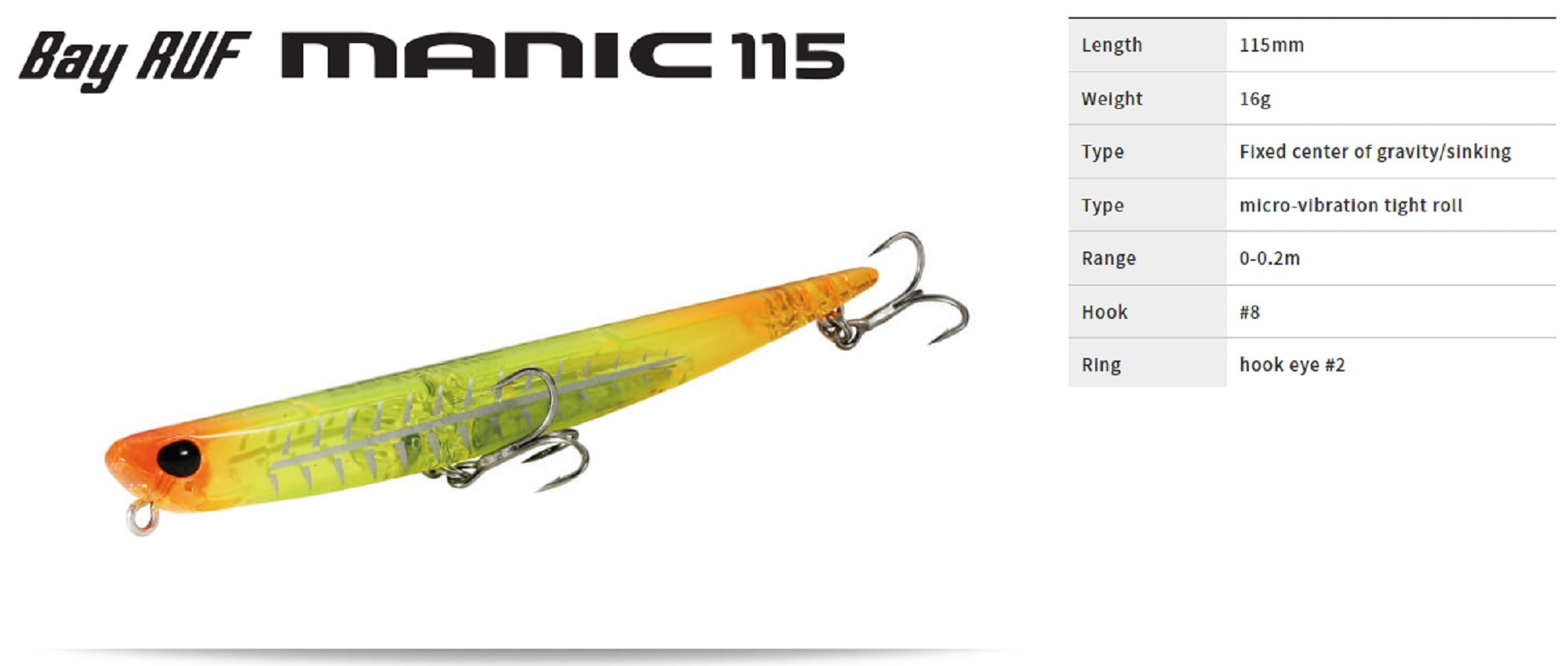 Duo Bay Ruf Manic 115 Pencil Sinking Lure GDN0251 (2202)