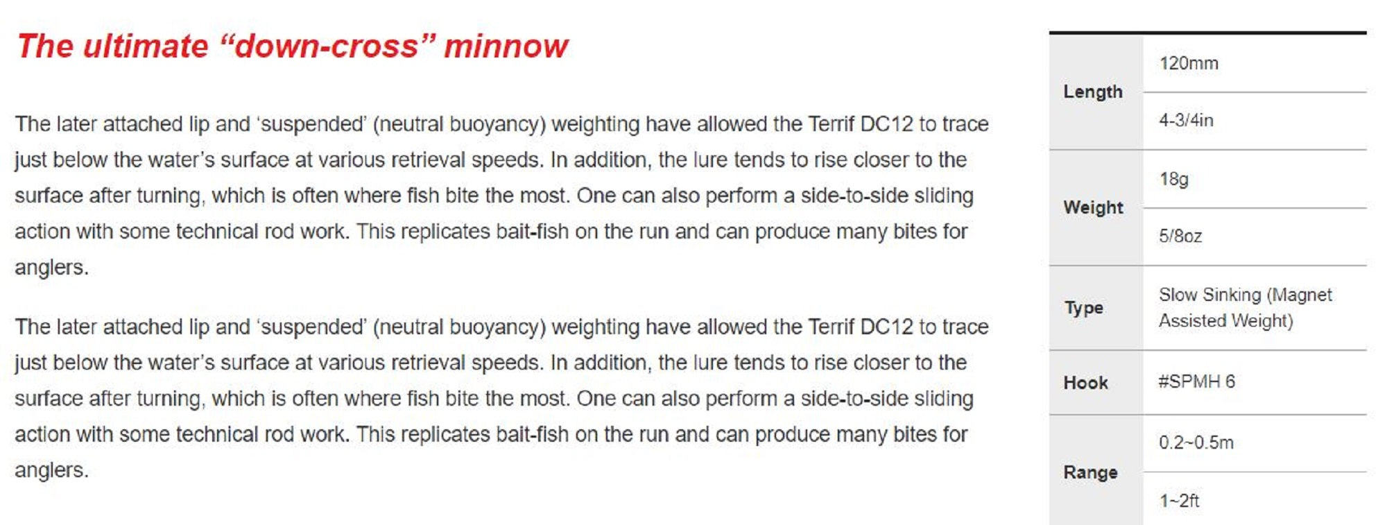 Duo Terrif DC 12 Type 1 Slow Sinking Lure ADA0256 (7839)