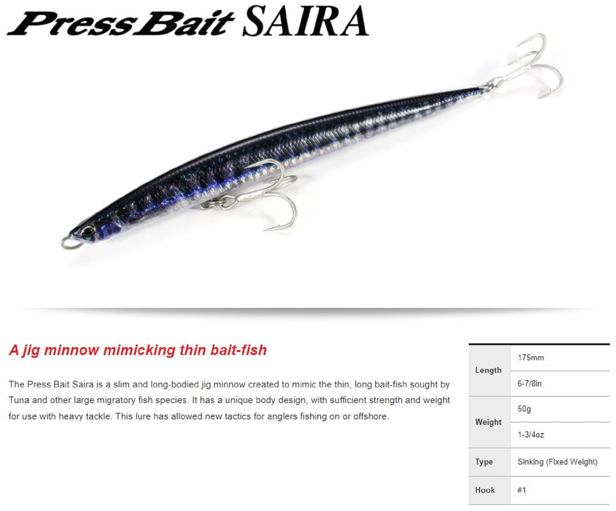 Duo Press Bait Saira 175 Sinking Lure AHA0812 (1072)