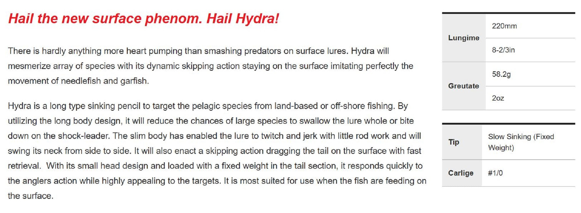 Duo Rough Trail Hydra 220 56 grams Sinking Lure CPA0371 (7833)