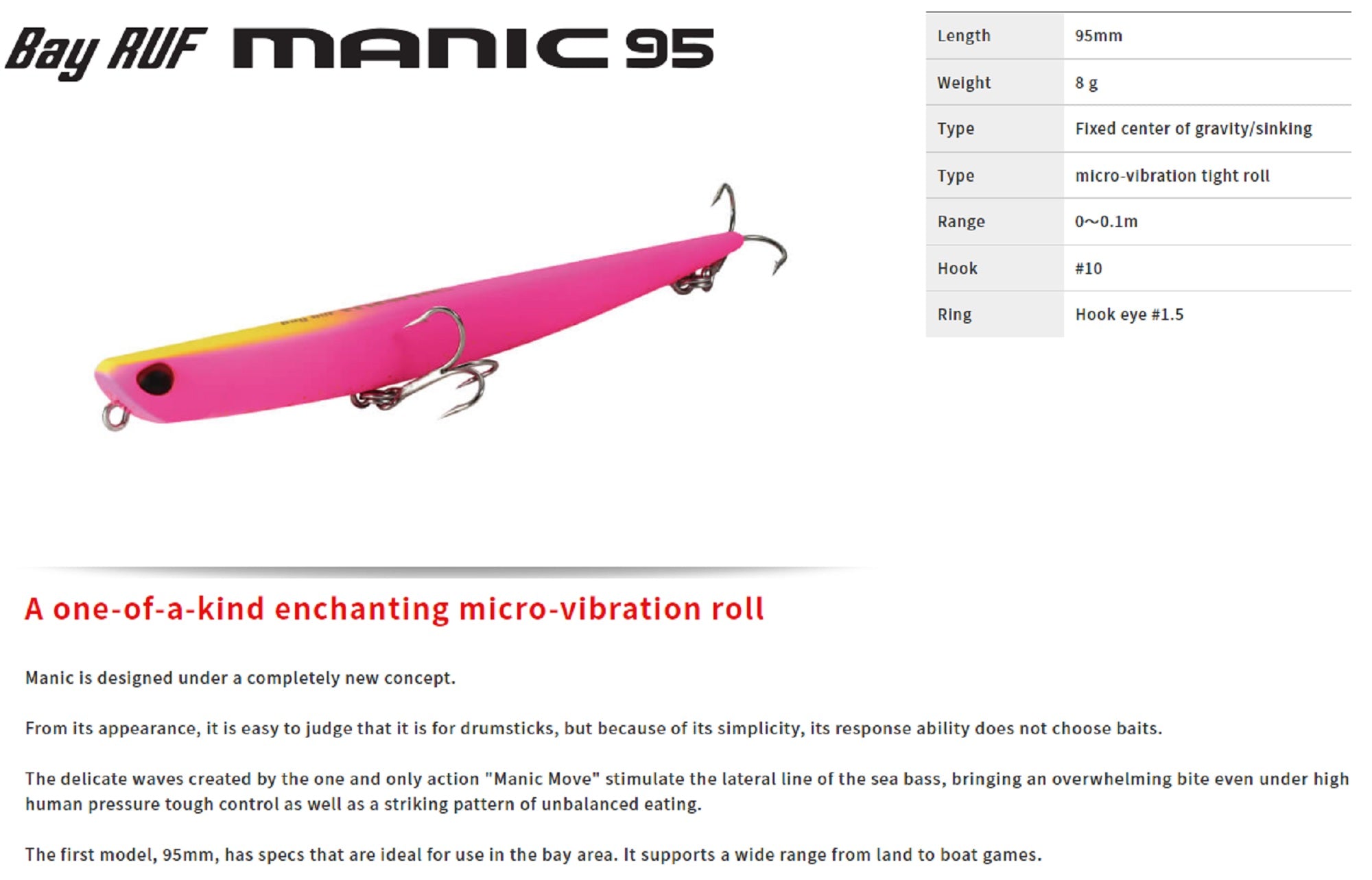 Duo Bay Ruf Manic 95 Pencil Sinking Lure CPA0415 (3728)