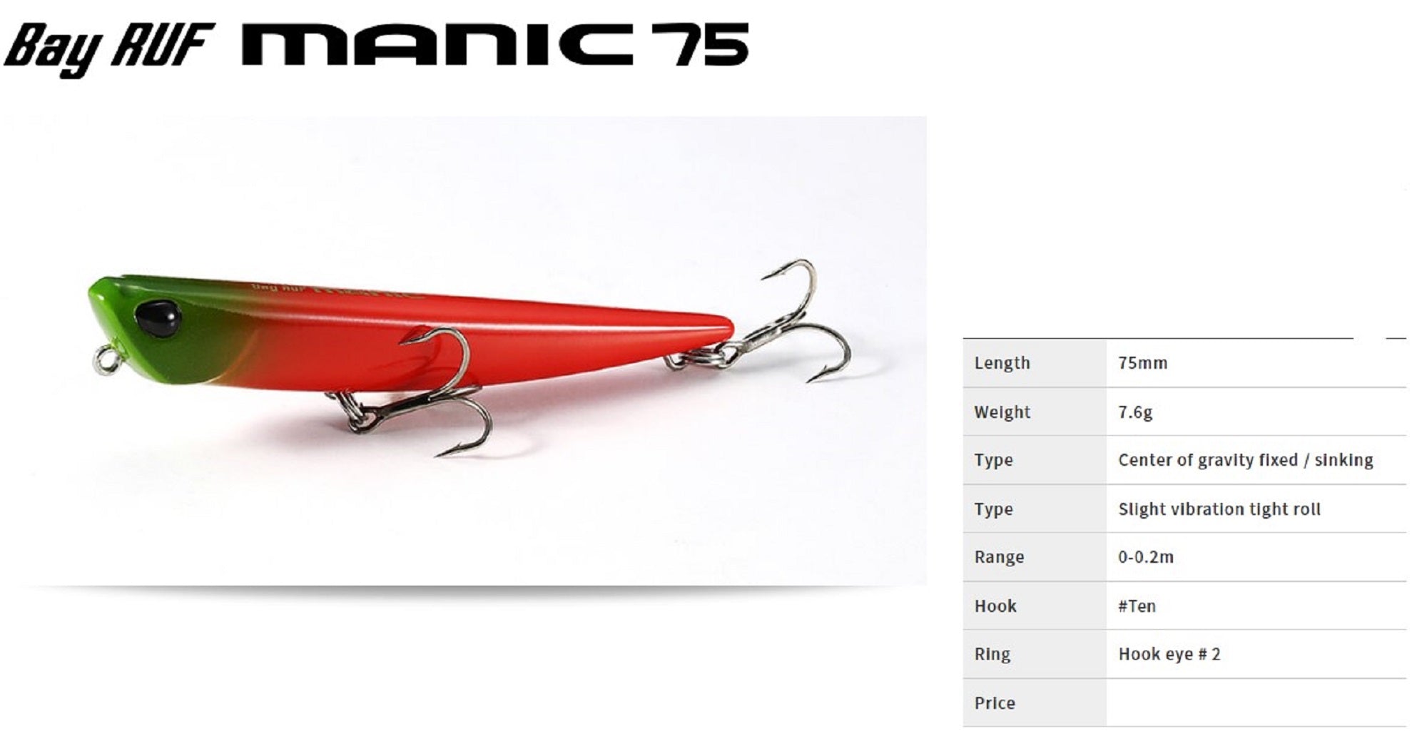 Duo Bay Ruf Manic 75 Pencil Sinking Lure DPA0367 (9644)