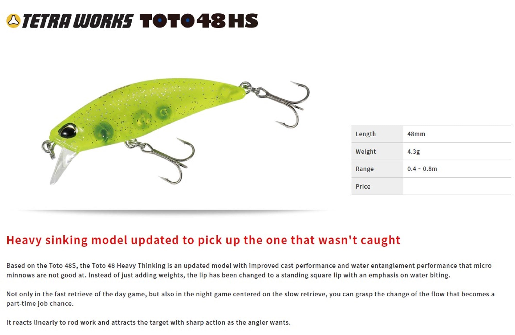 Duo Tetra Works Toto 48 HS Heavy Sinking Lure MCC0522 (4127)