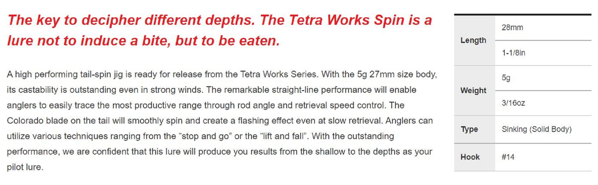 Duo Tetra Works Spin 28 mm 5 grams Sinking Lure CPA0608 (3334)