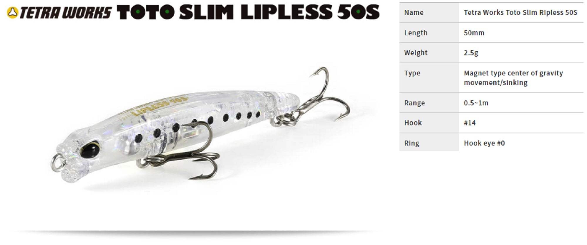 Duo Tetra Works Toto Slim Lipless 50S Sinking Lure CHA0335 (9695)