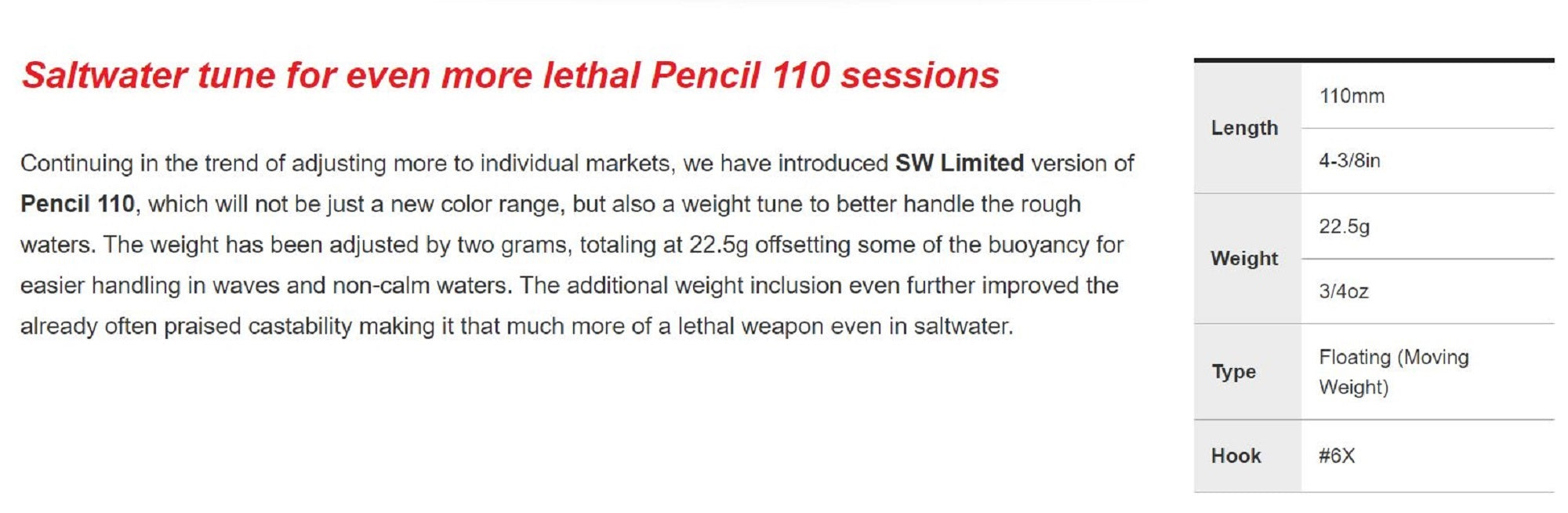 Duo Realis Pencil 110 SW Topwater Floating Lure CCC0352 (1940)