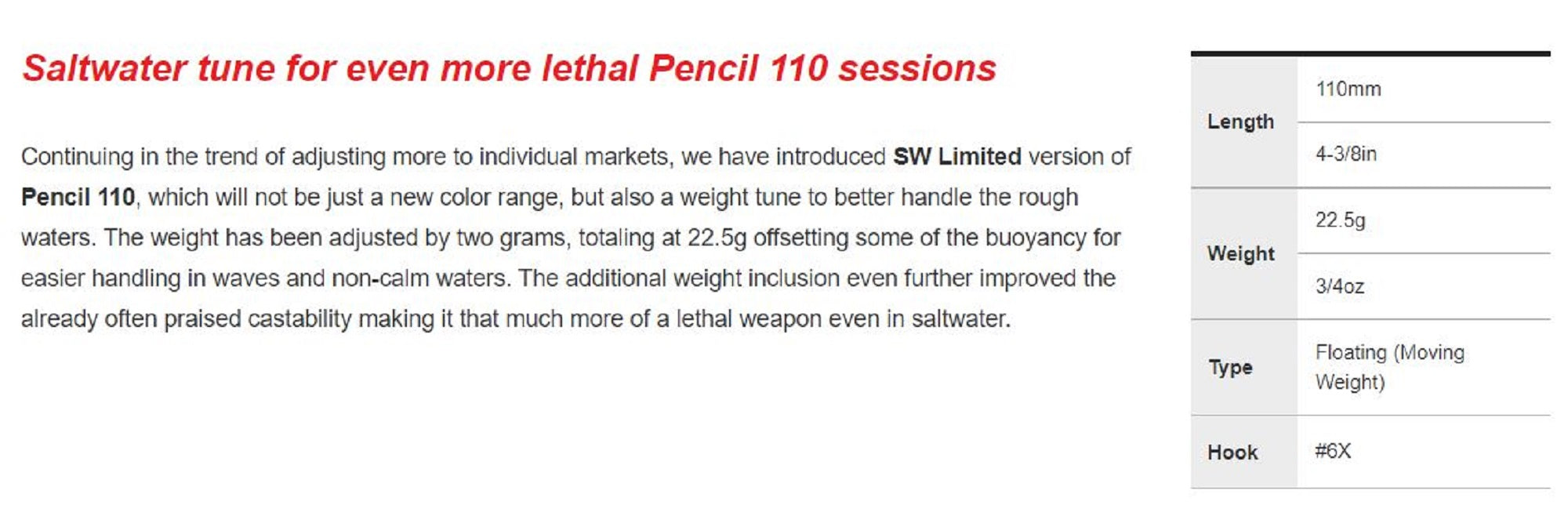 Duo Realis Pencil 110 SW Topwater Floating Lure CEA3509 (1957)