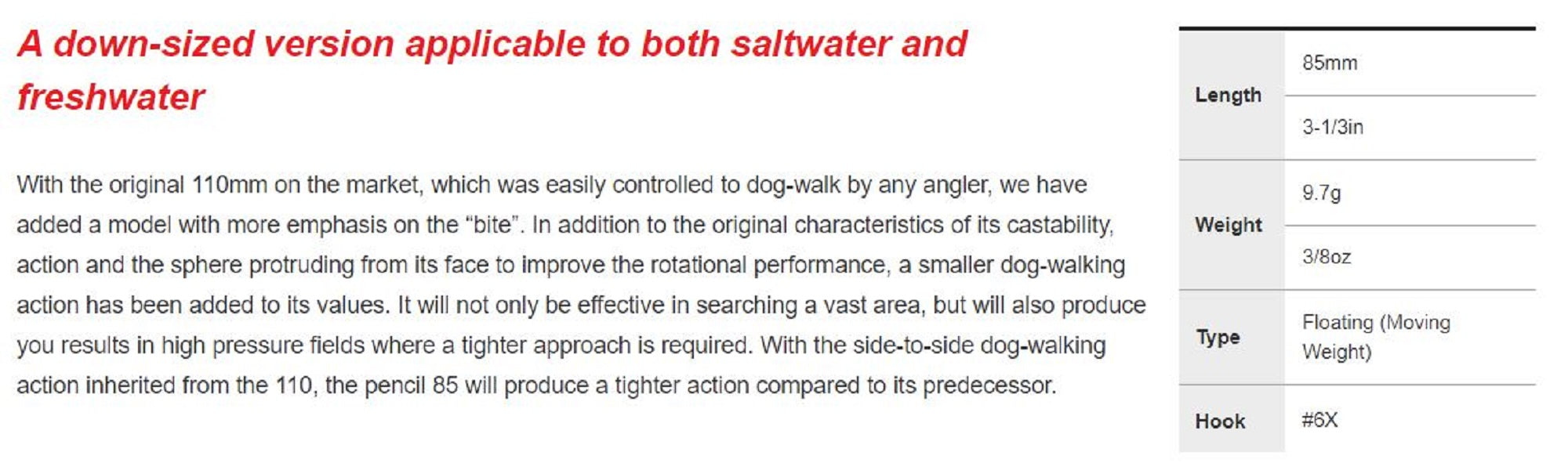 Duo Realis Pencil 85 SW Topwater Floating Lure CYA0587 (6822)
