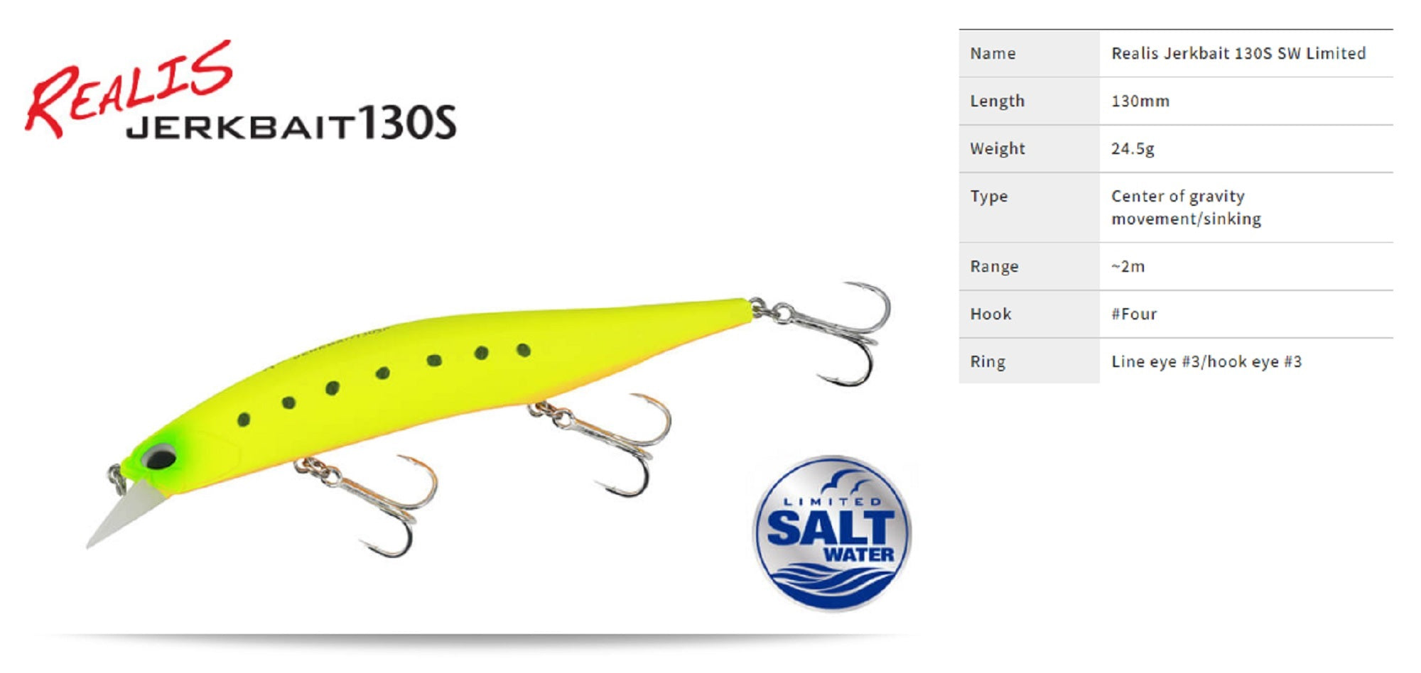 Duo Realis Jerkbait 130S SW Sinking Lure CPA0645 (1444)