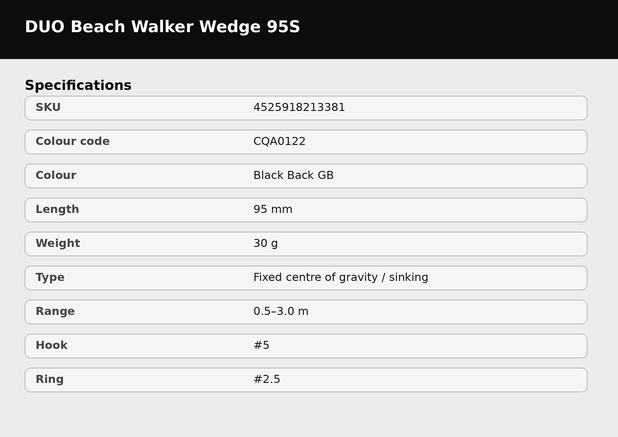 Duo Beach Walker Wedge 95 mm 30 grams Sinking Lure CQA0122 (3381)