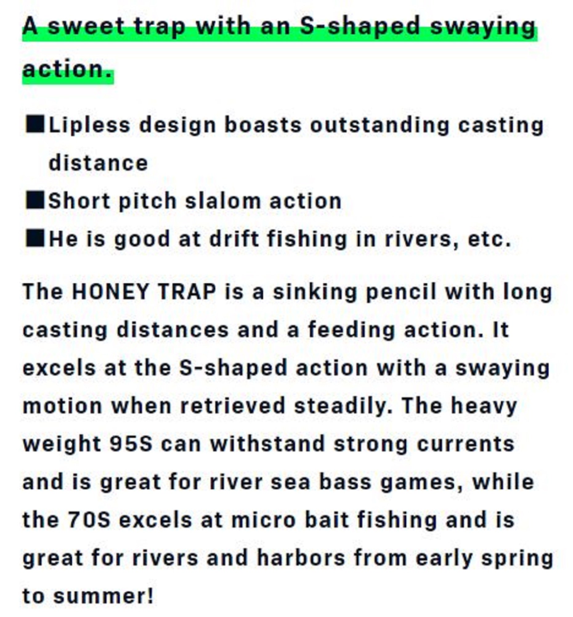 Ima Honey Trap 95S Karutora 20 grams Sinking Lure 106 (9514)