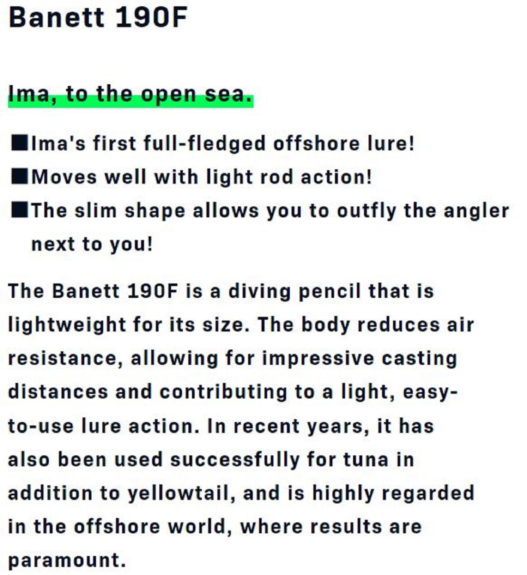 Ima Banett 190F Pencil Floating Lure 010 (9866)