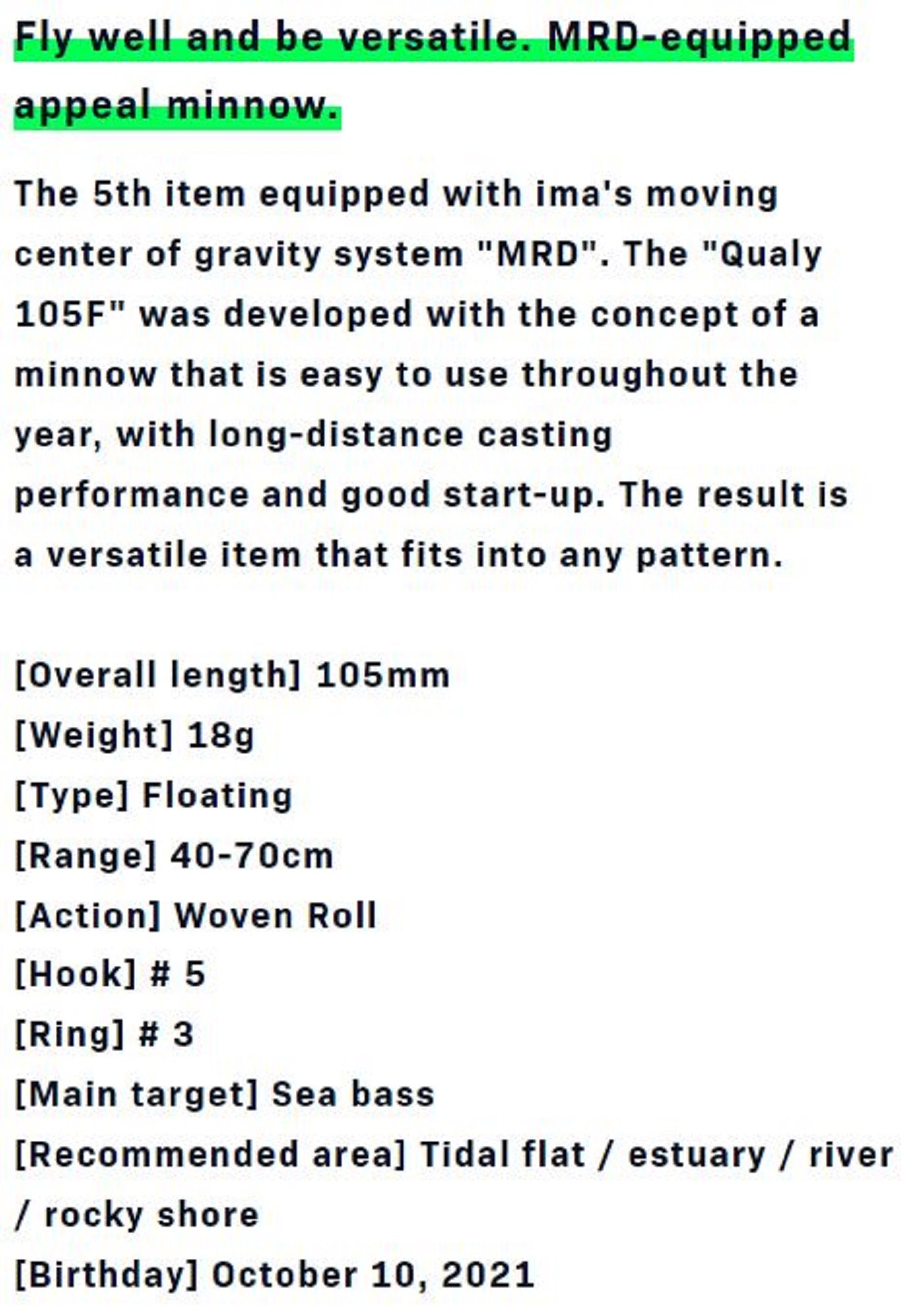 Ima Qualy 105F Floating Lure 003 (0644)