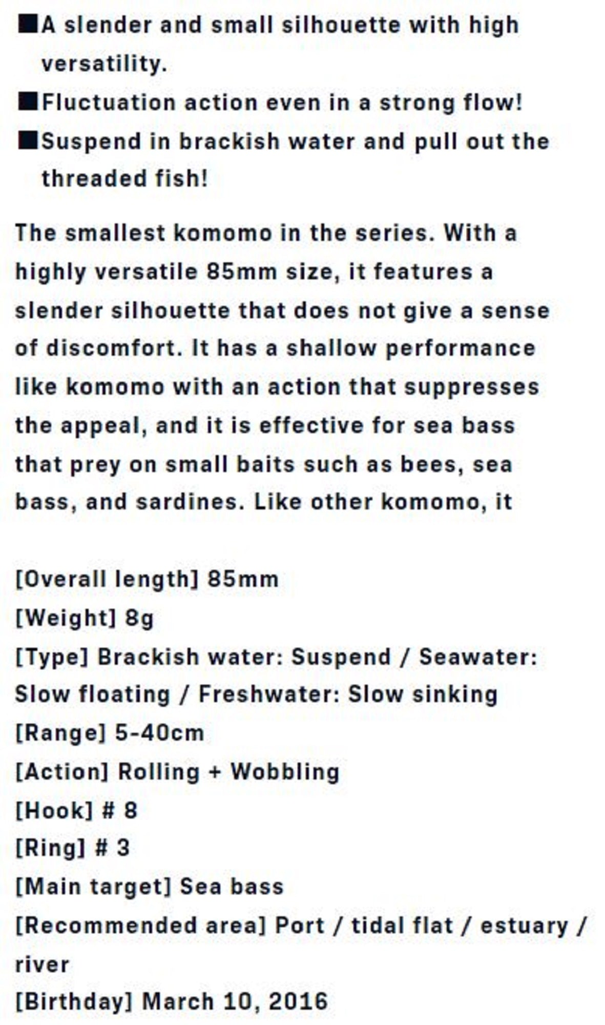 Sale Ima Komomo CT 85 SF Counter Slow Floating Lure X5221 (9500)