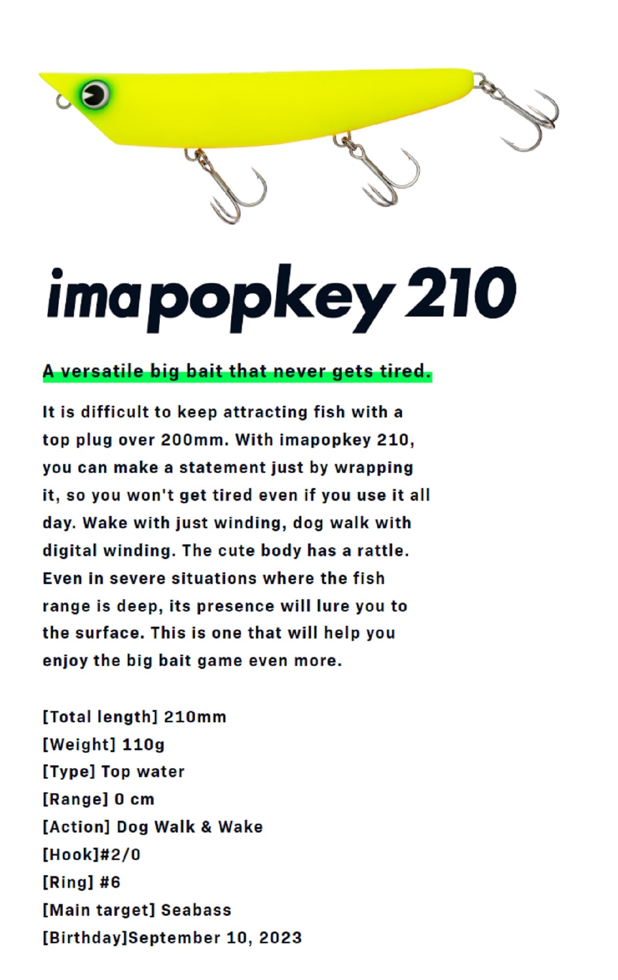 Ima Popkey 210 Pencil Floating Lure 005 (6789)