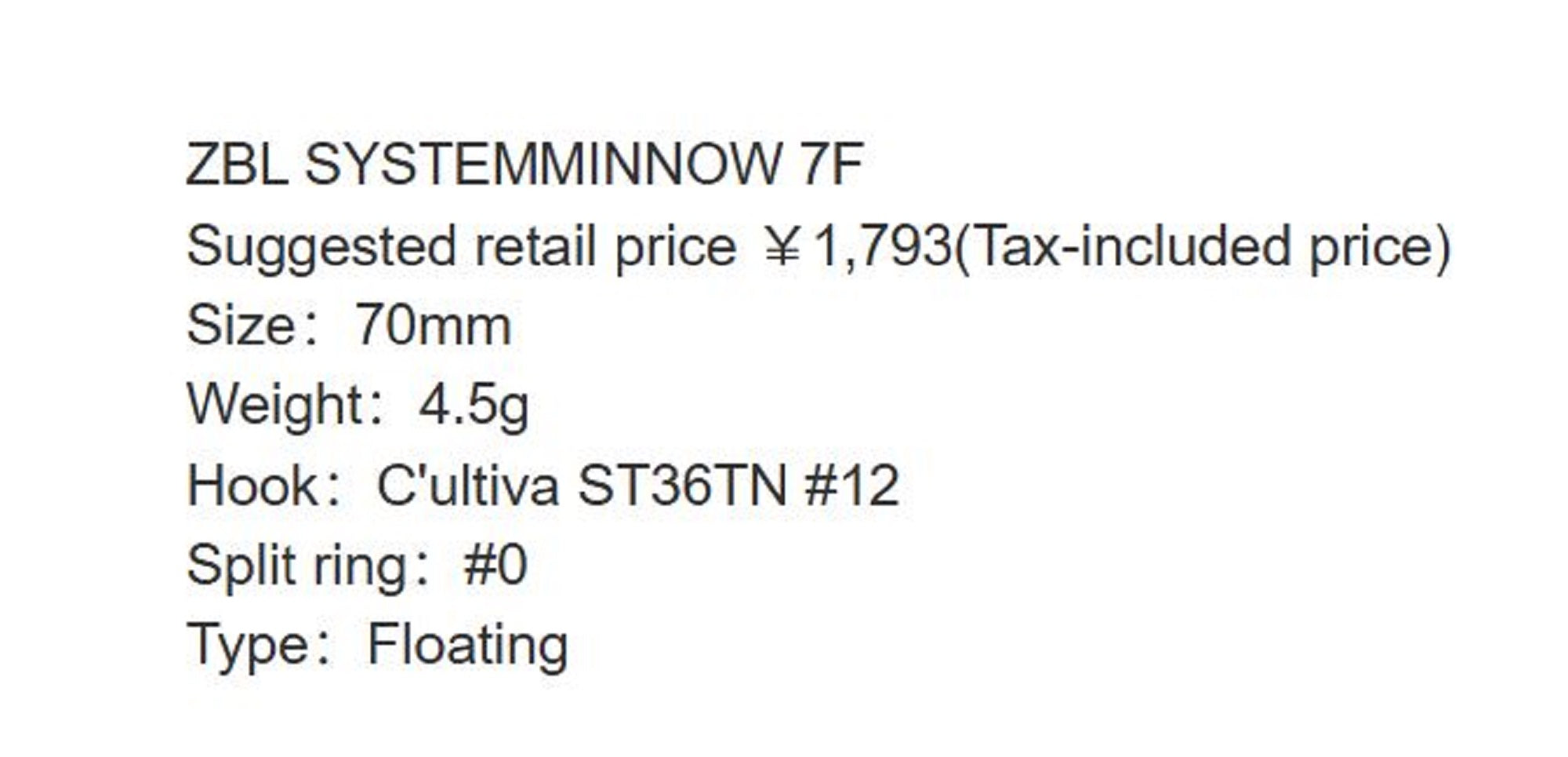 Zipbaits ZBL System Minnow 7F Floating Lure 706 (7067)