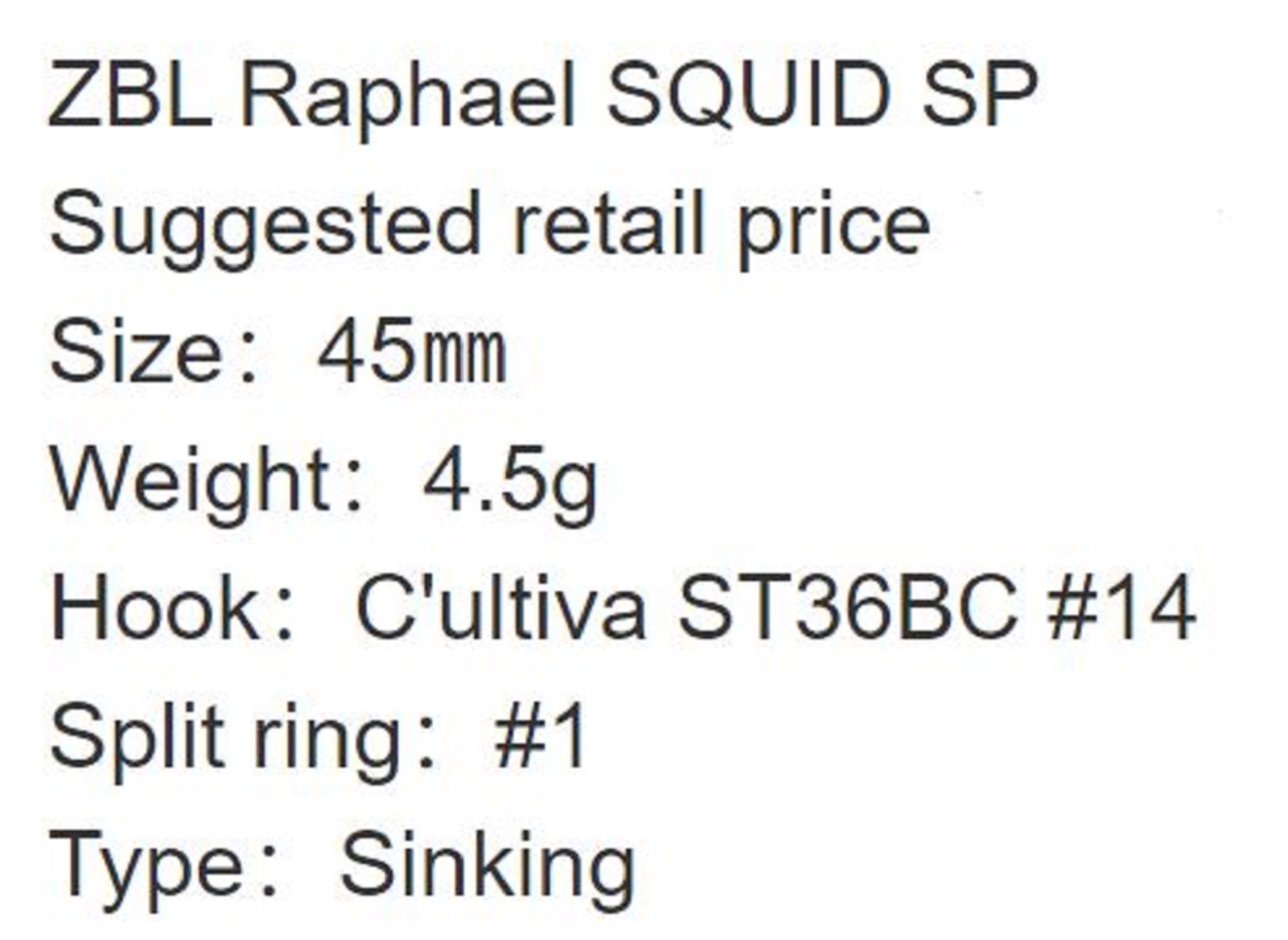 Zipbaits ZBL Raphael 45 mm 4.5 grams Sinking Lure SQUID SP L-167 (4456)