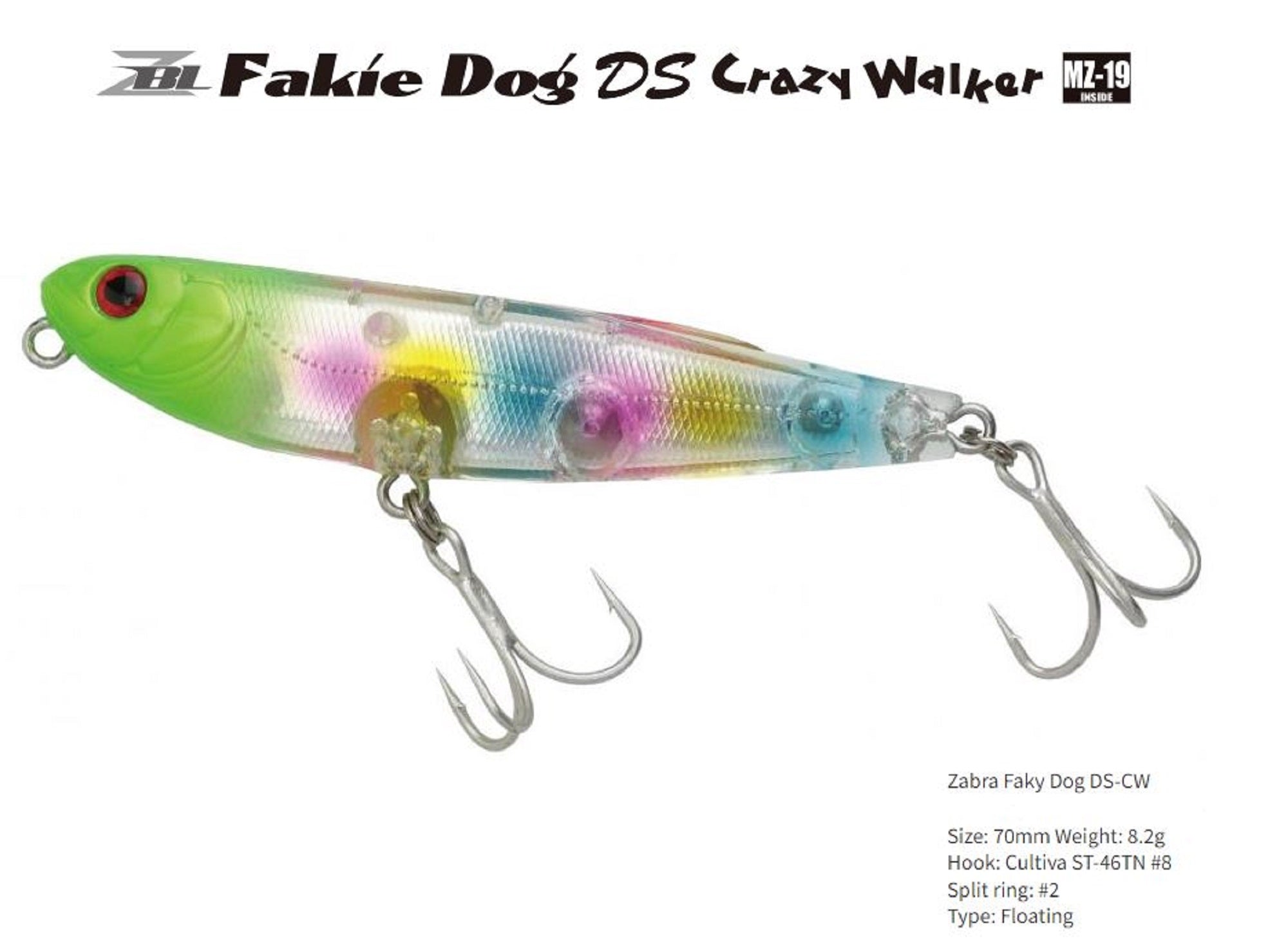 Zipbaits ZBL Fakie Dog DS Crazy Walker 70mm Floating Lure 453 (9249)