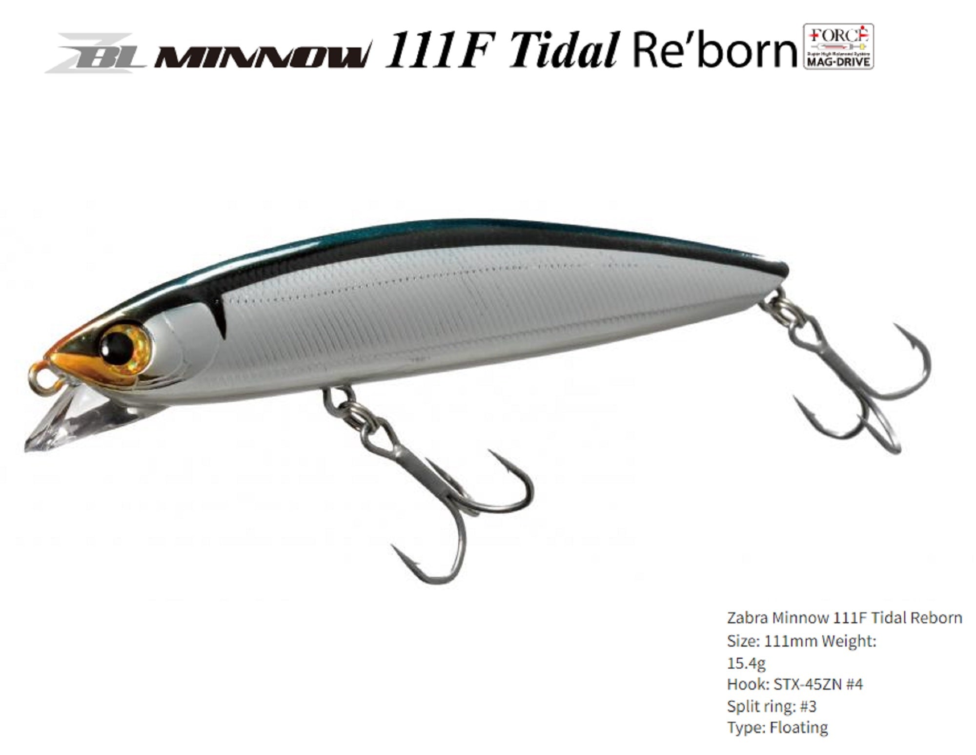 Zipbaits ZBL System Minnow 111F Tidal Reborn Floating Lure 718 (7080)