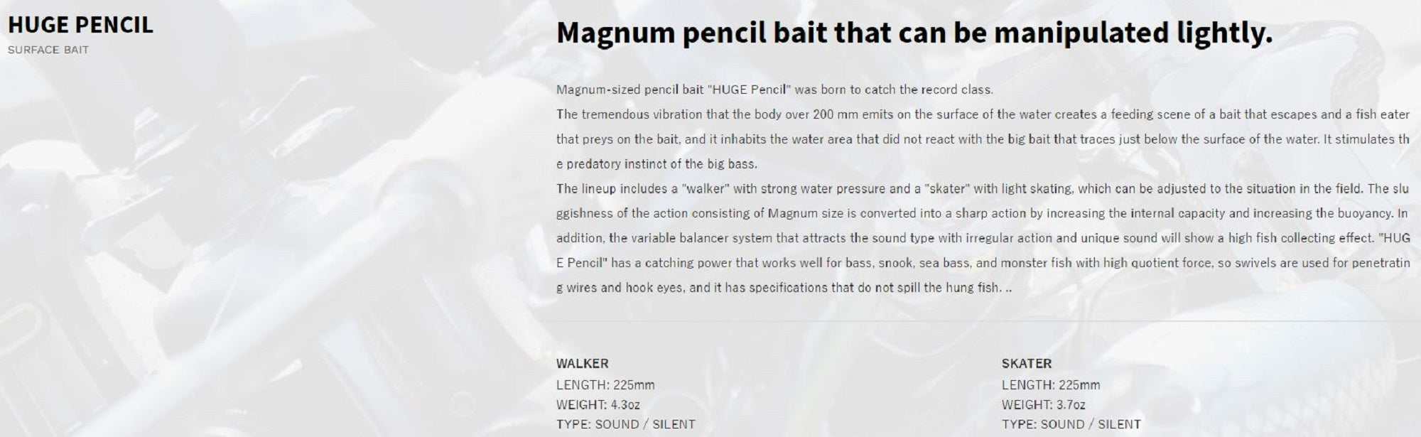 Deps Huge Pencil Walker Silent 225 mm 4.3 oz Floating Lure 02 (8227)