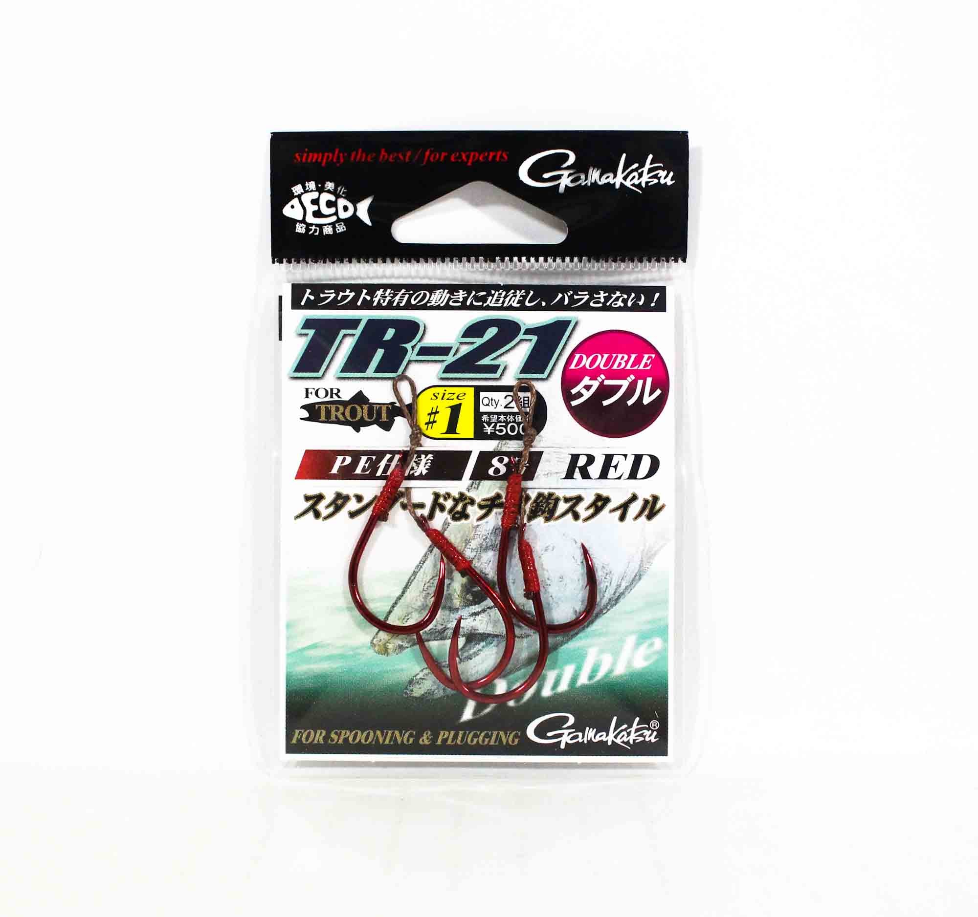 Gamakatsu 67509 TR-21 Trout Double Plugging Spooning Hook Red Size 1 (8369)