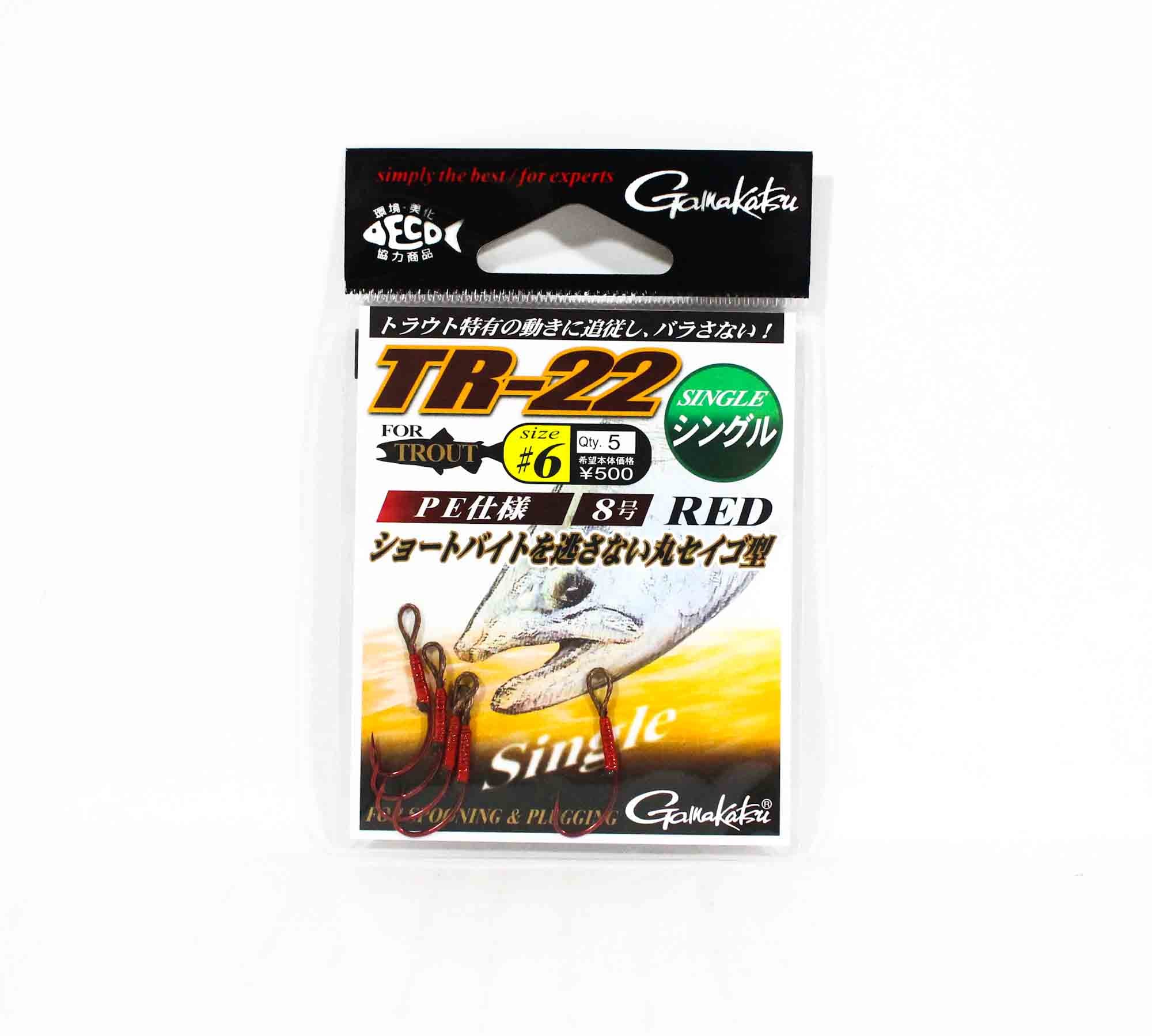 Gamakatsu 67511 TR-22 Trout Single Plugging Spooning Hook Red Size 6 (8468)