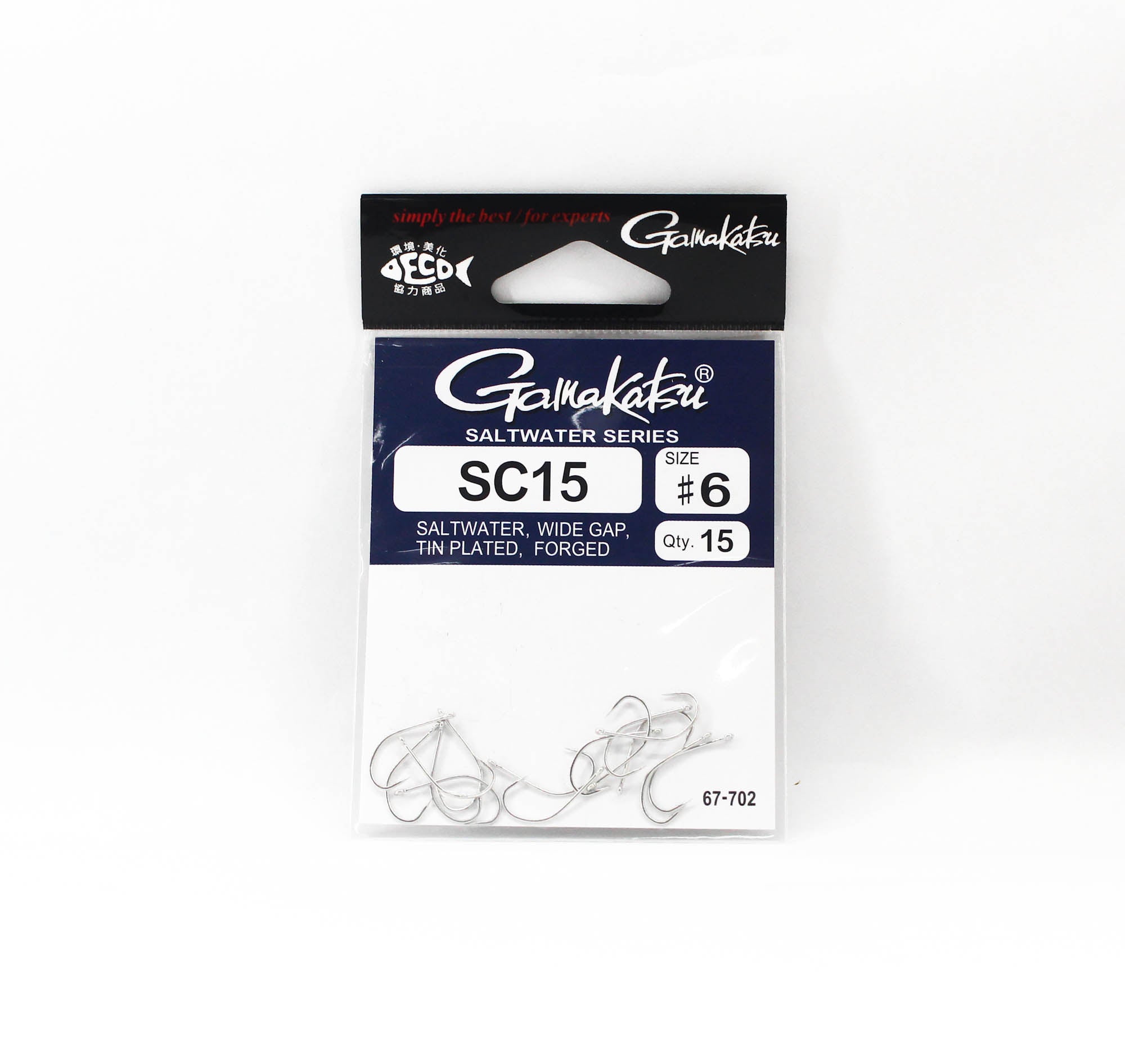 Gamakatsu 67702 SC15 Wide Gap Tin Plated Hook Size 6, 15 Per pack (1307)