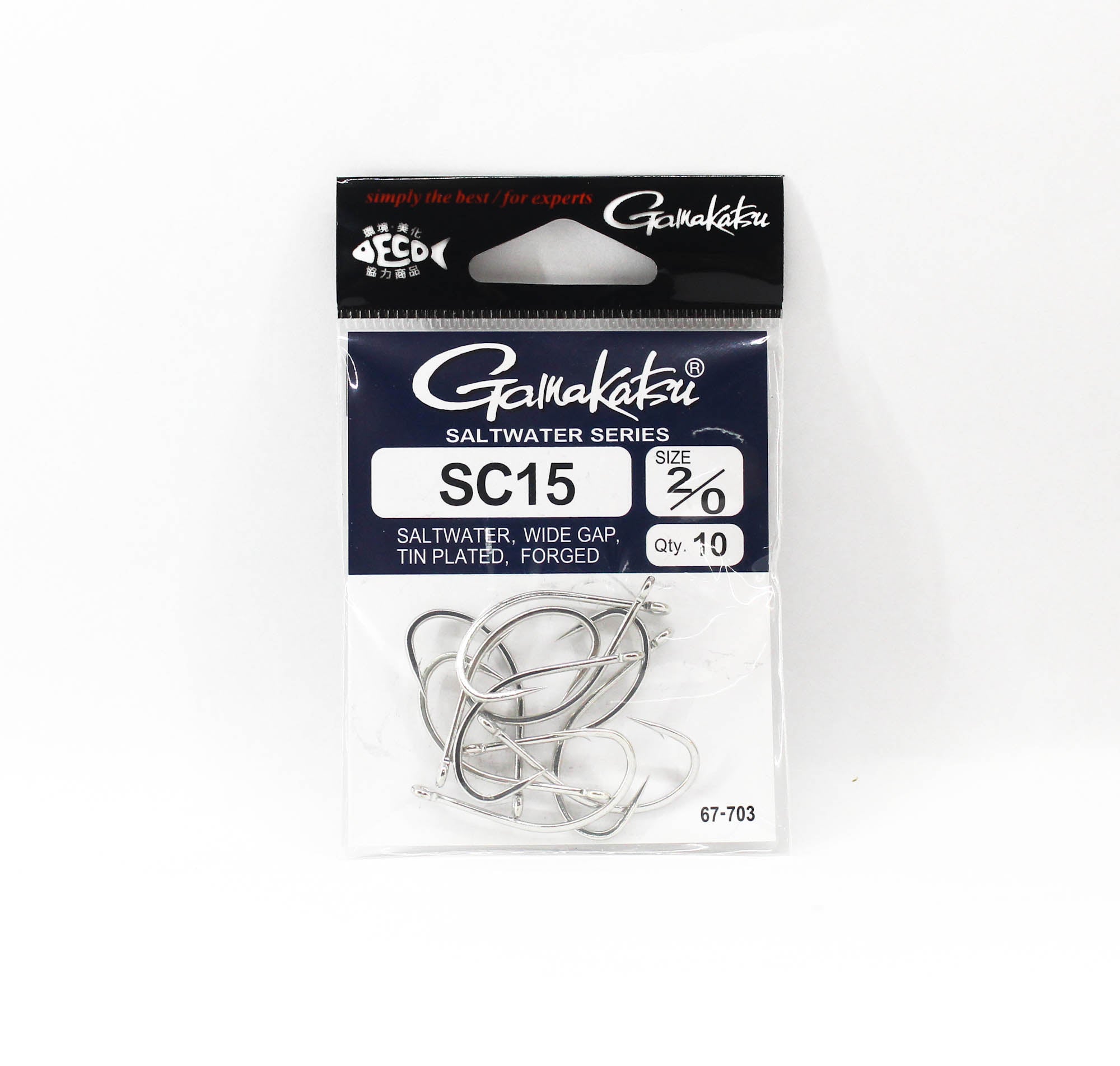 Gamakatsu 67703 SC15 Wide Gap Tin Plated Hook Size 2/0, 10 Per pack (1338)