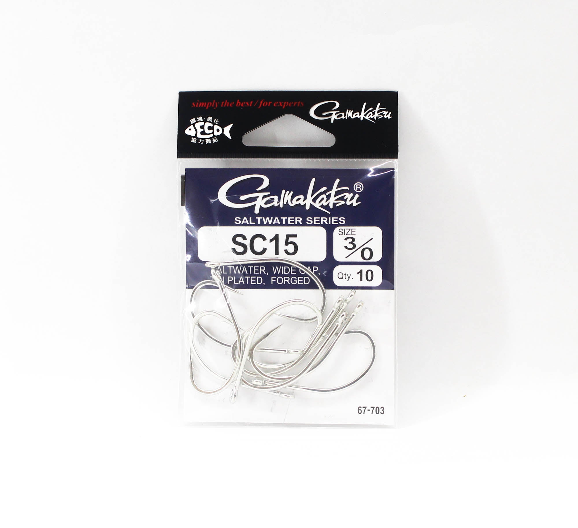 Gamakatsu 67703 SC15 Wide Gap Tin Plated Hook Size 3/0, 10 Per pack (1345)