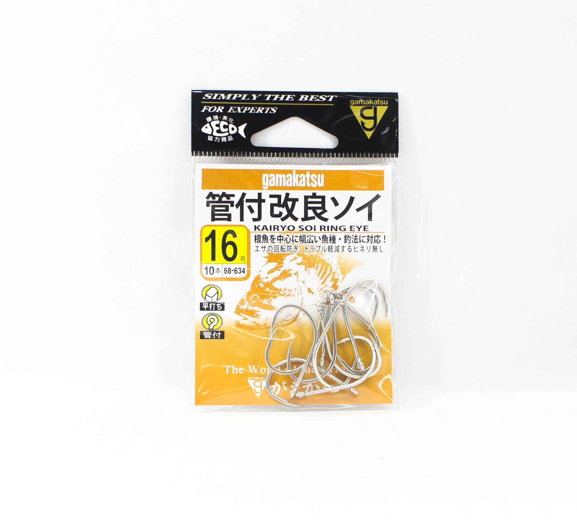Gamakatsu 68634 Kairyo Soi Ring Eye Hook Silver Size 16 (5814)