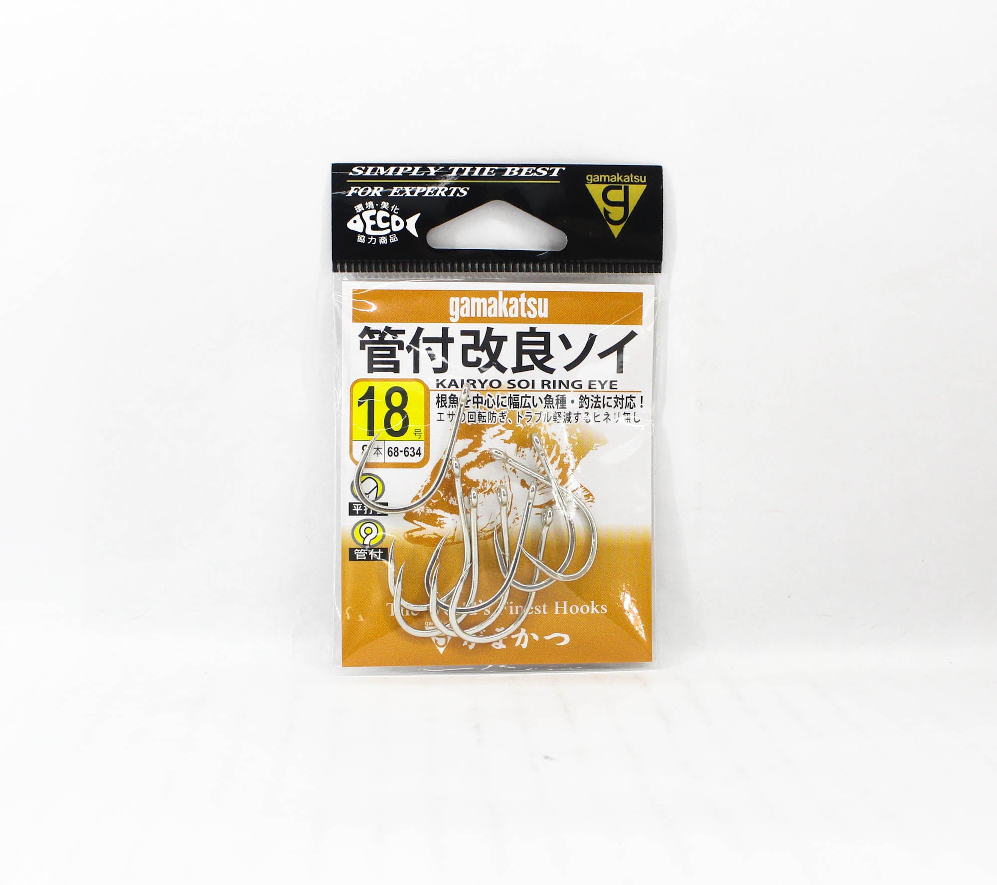 Gamakatsu 68634 Kairyo Soi Ring Eye Hook Silver Size 18 (5821)
